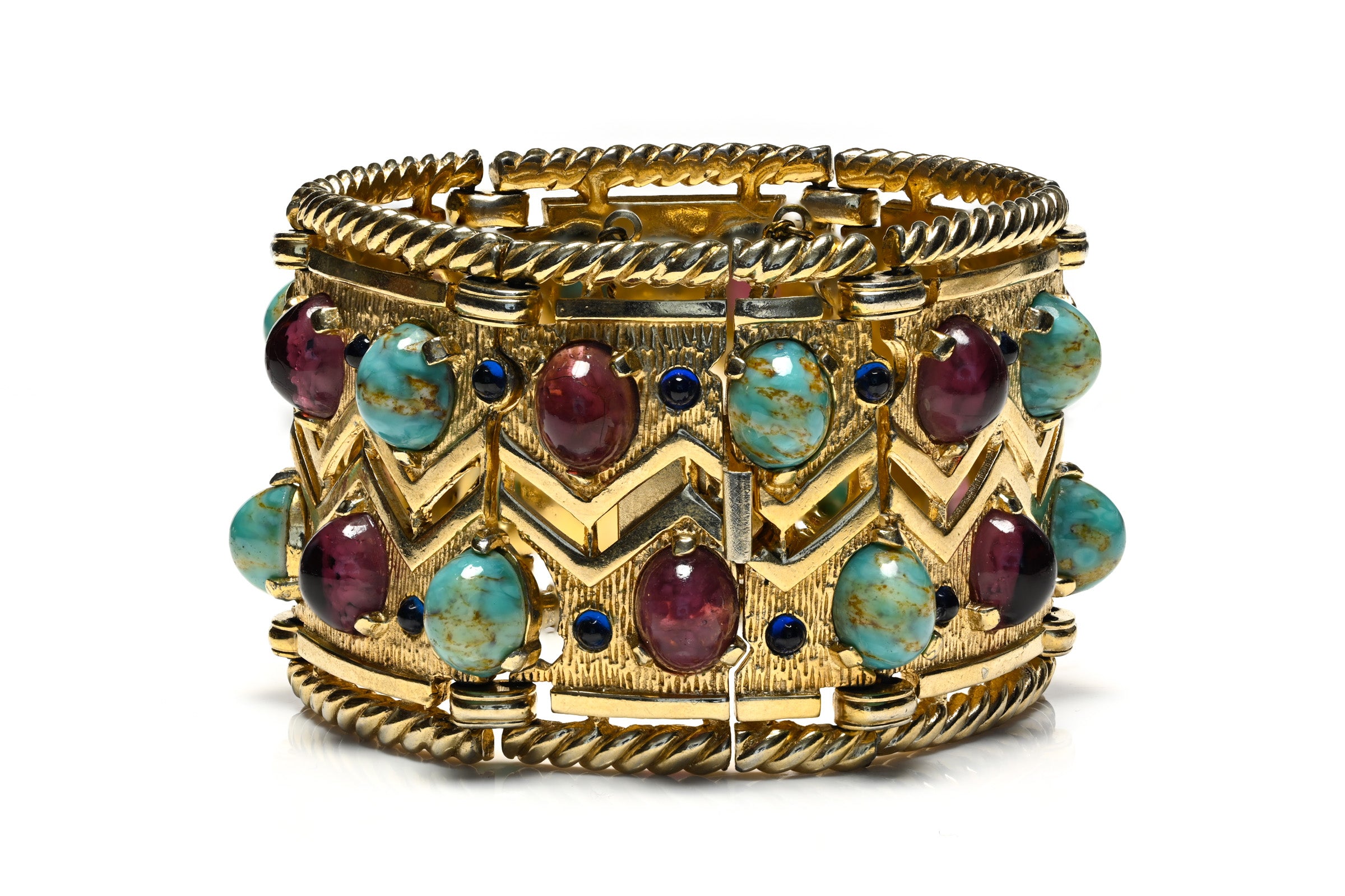 Vintage 1954 Marcel Boucher Blue Purple Cabochon Glass Bracelet Set