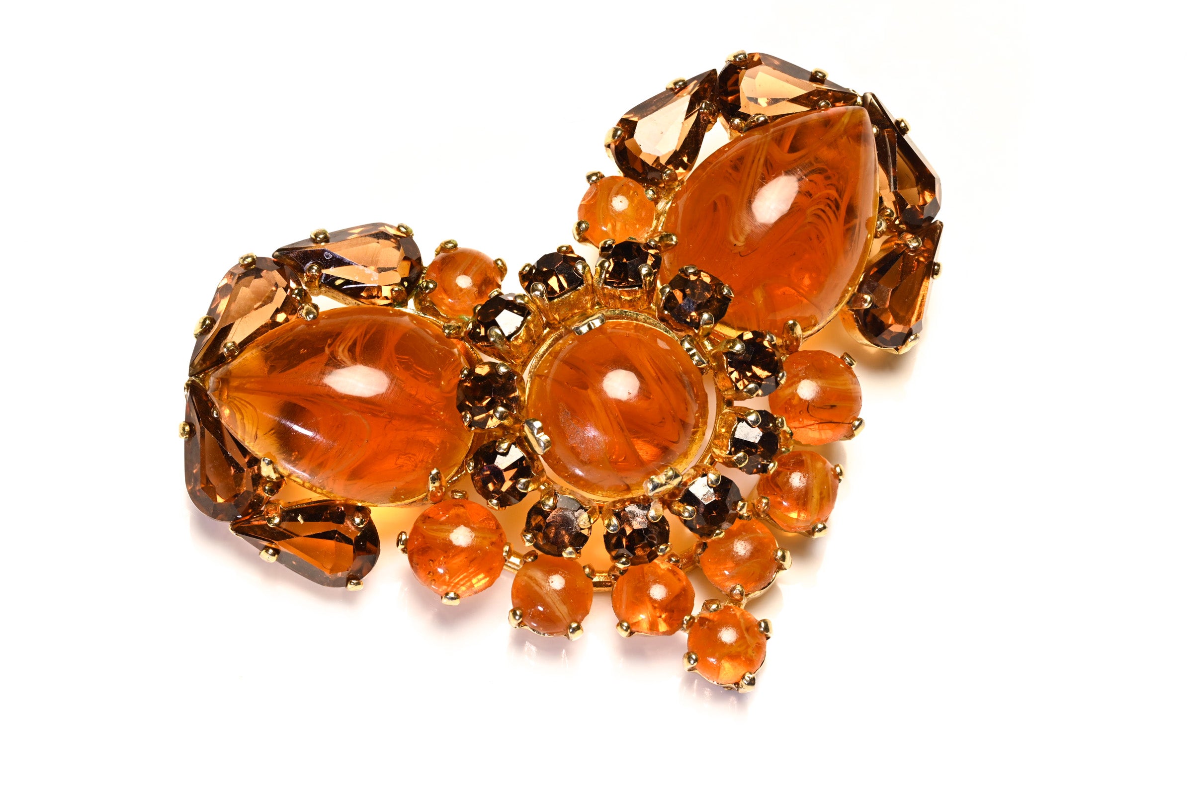 Vintage 1958 Christian Dior Paris Brown Crystal Heart Brooch 1