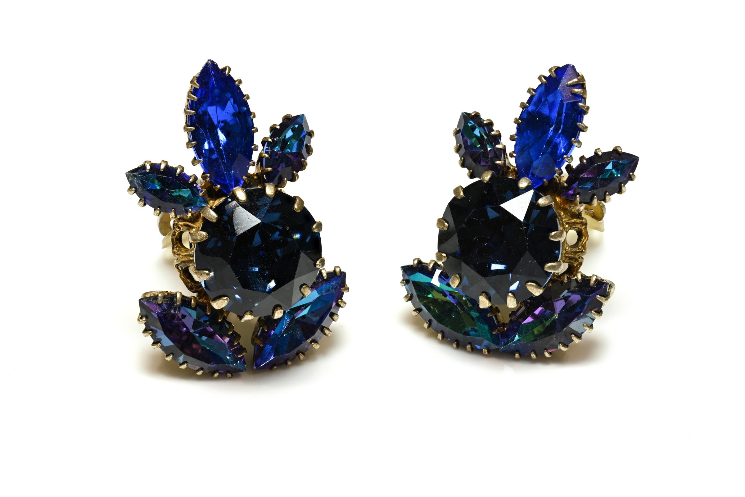 Vintage 1960's Countess Cissy Zoltowska Blue Crystal Pearl Heart Earrings Set