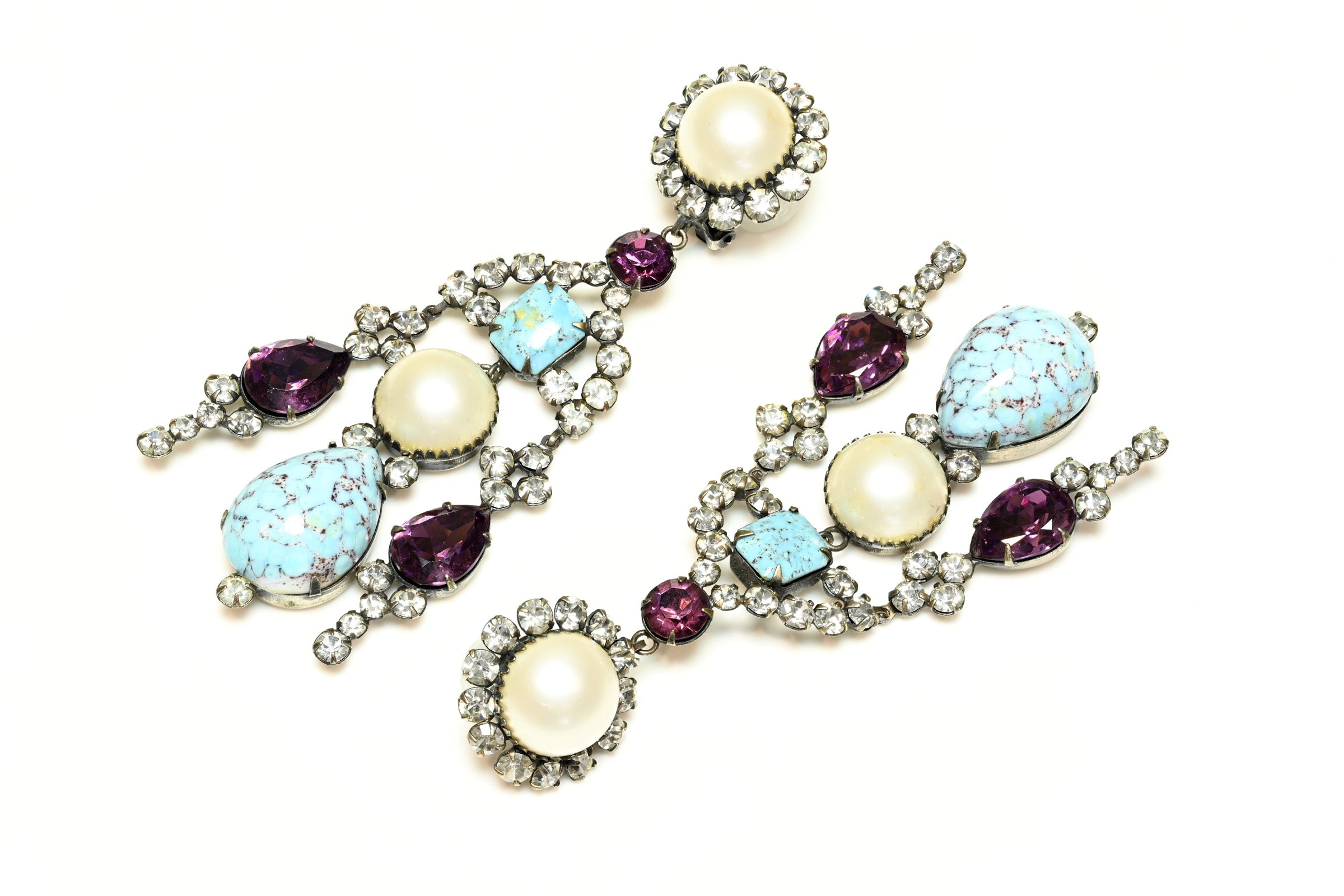 Vintage 1960's Kenneth Jay Lane Long Blue Purple Crystal Earrings 2