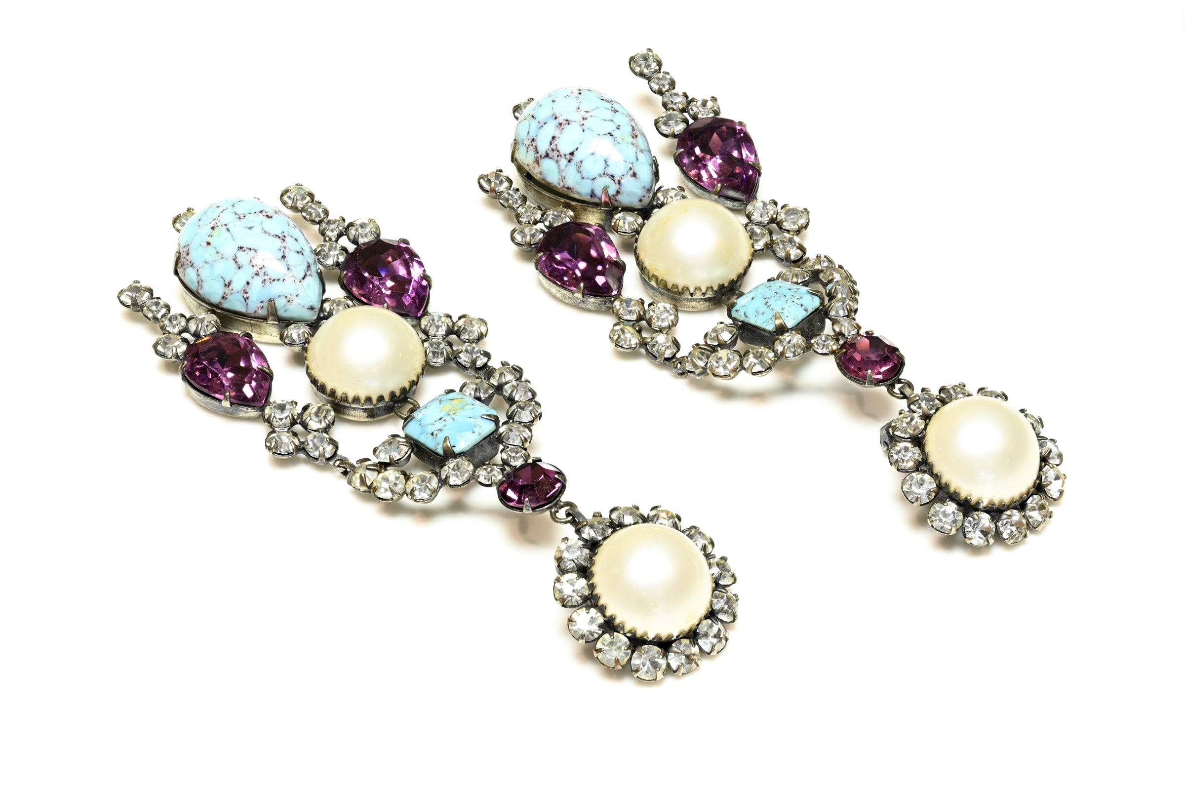 Vintage 1960's Kenneth Jay Lane Long Blue Purple Crystal Earrings 3