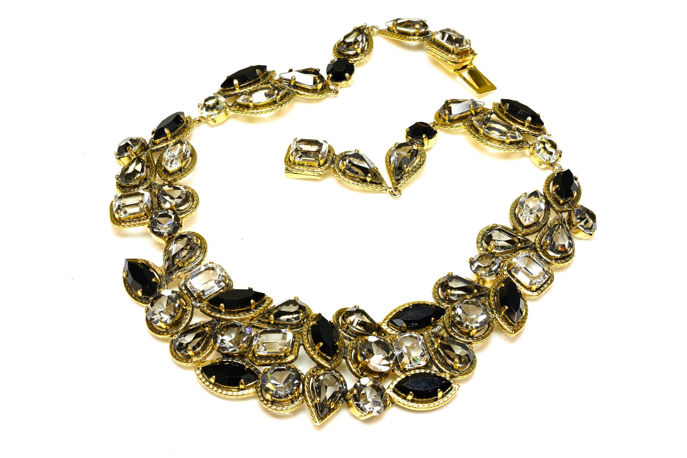 Vintage 1962 Christian Dior Paris Black Gray Crystal Collar Necklace