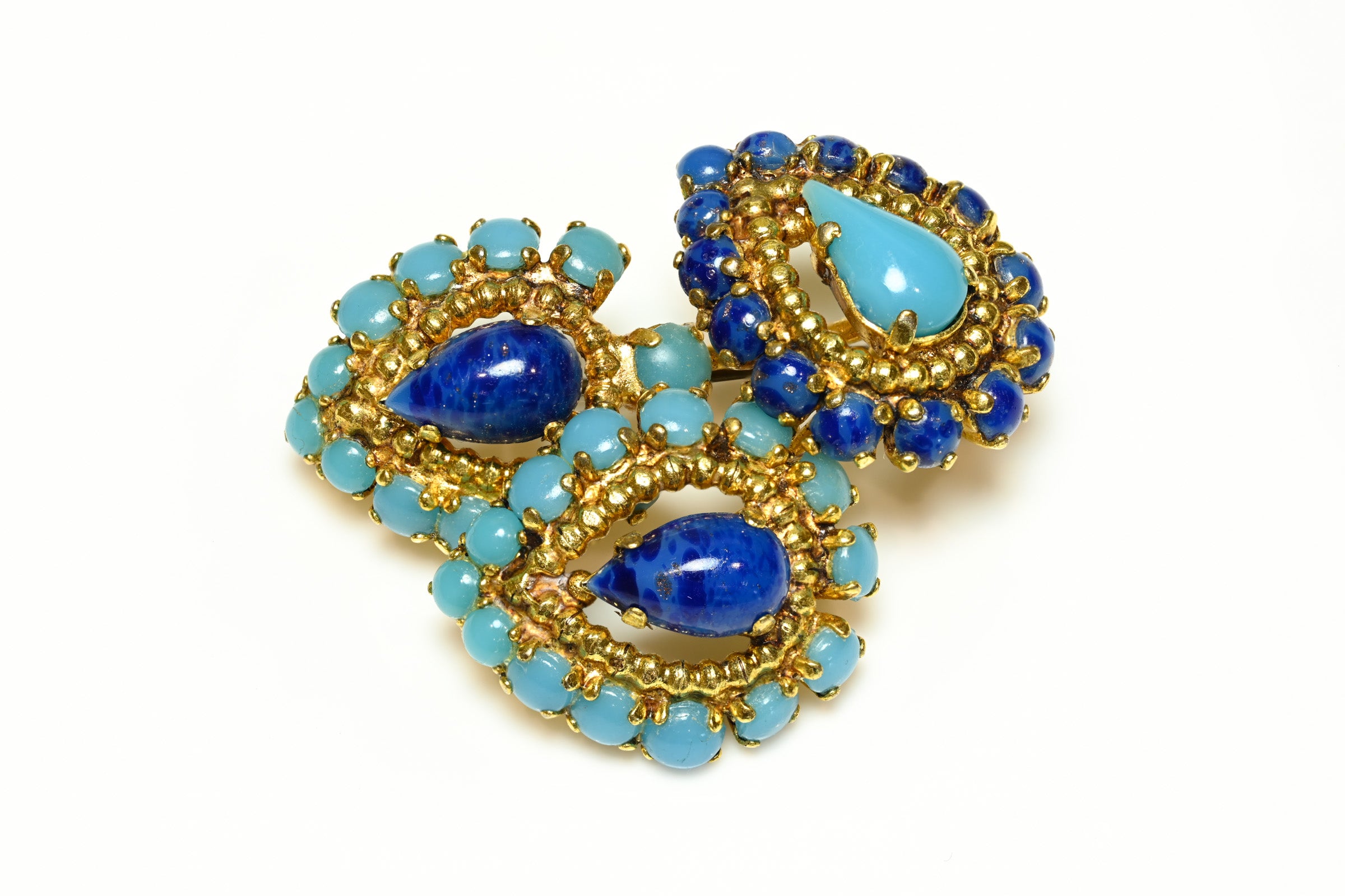 Vintage 1965 Christian Dior Paris 1965 Blue Glass Flower Brooch
