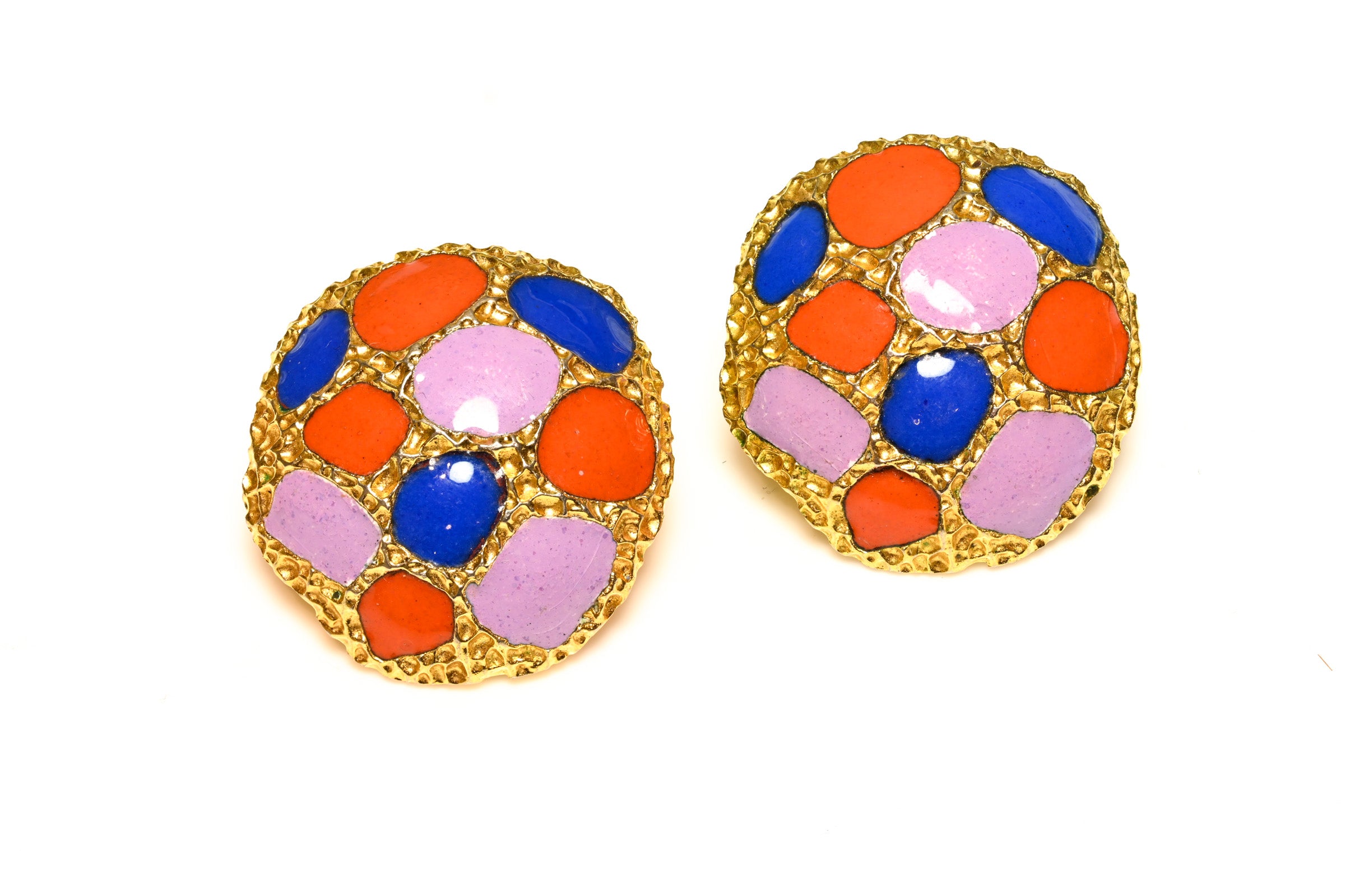 Vintage 1966 Christian Dior Paris Pink Blue Enamel Earrings