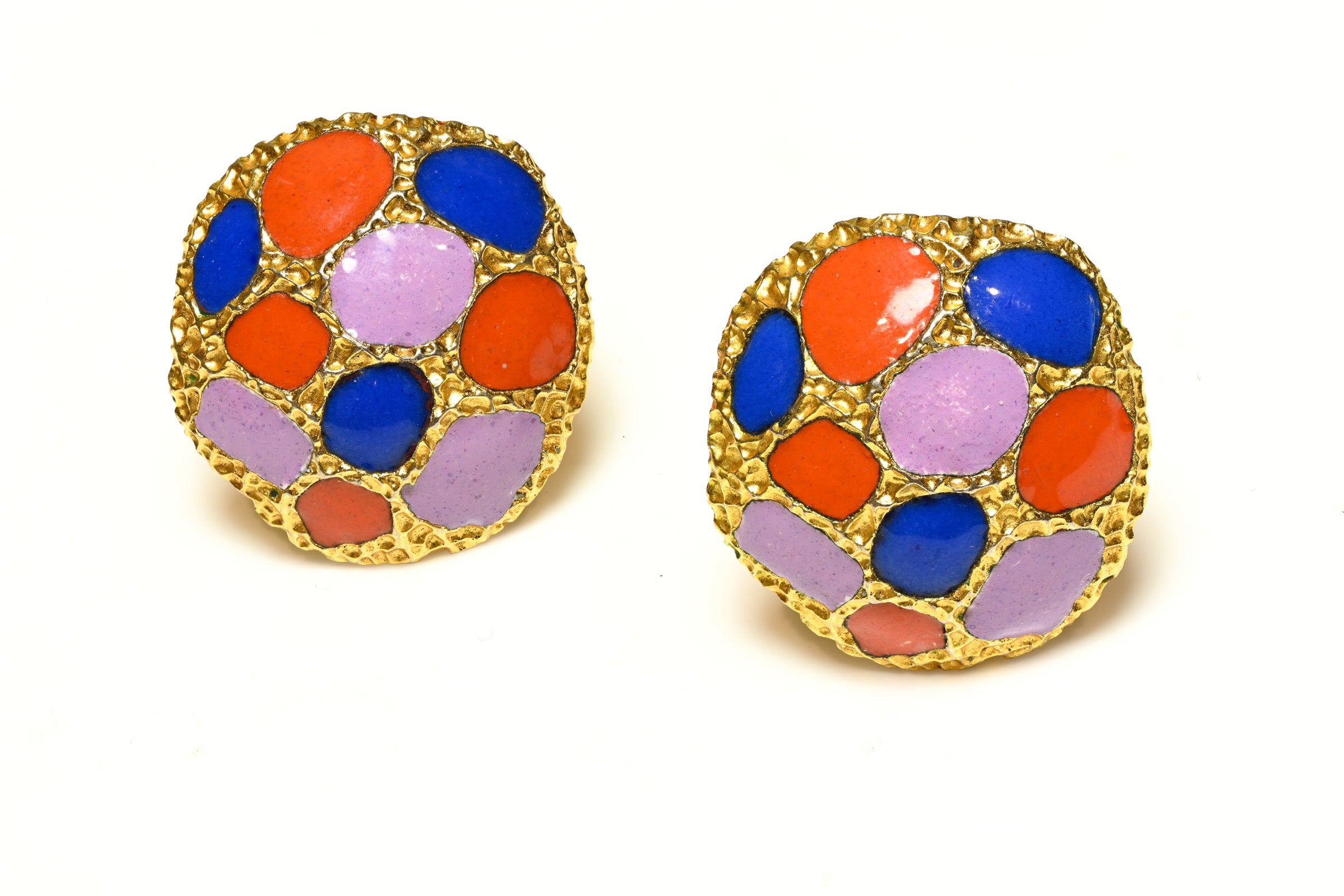 Vintage 1966 Christian Dior Paris Pink Blue Enamel Earrings 1