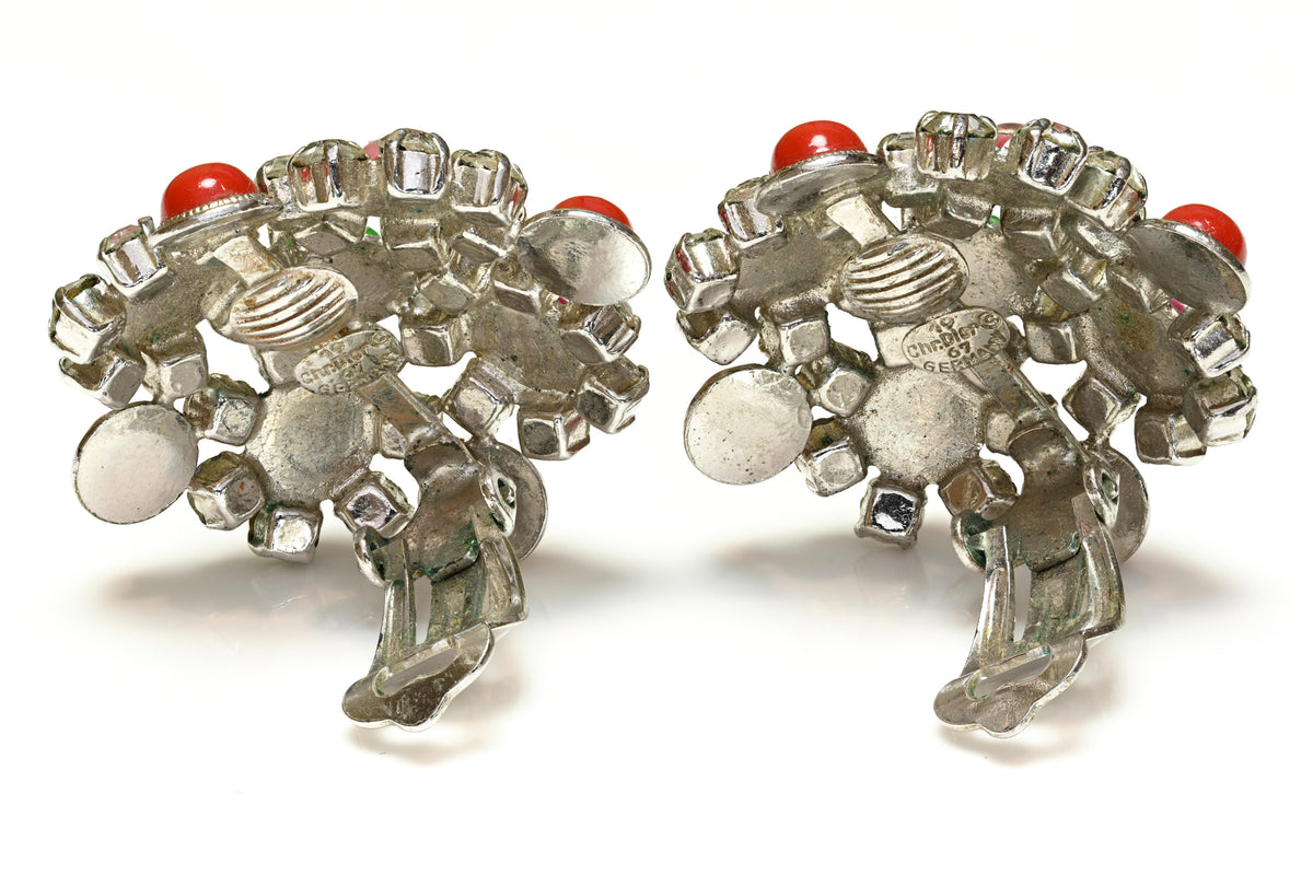 Vintage 1967 Christian Dior Germany Green Red Pink Crystal Earrings 2