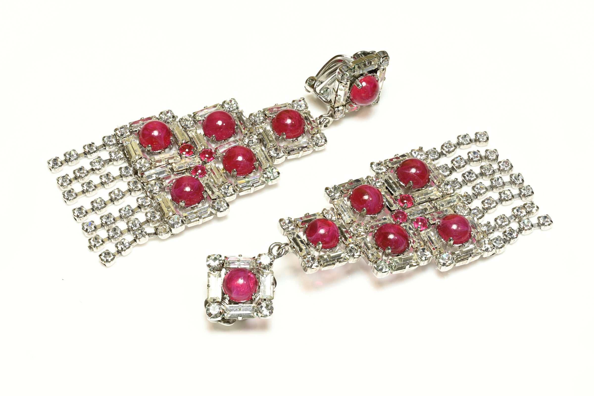 Vintage 1969 Christian Dior Chandelier Red Crystal Glass Earrings 1