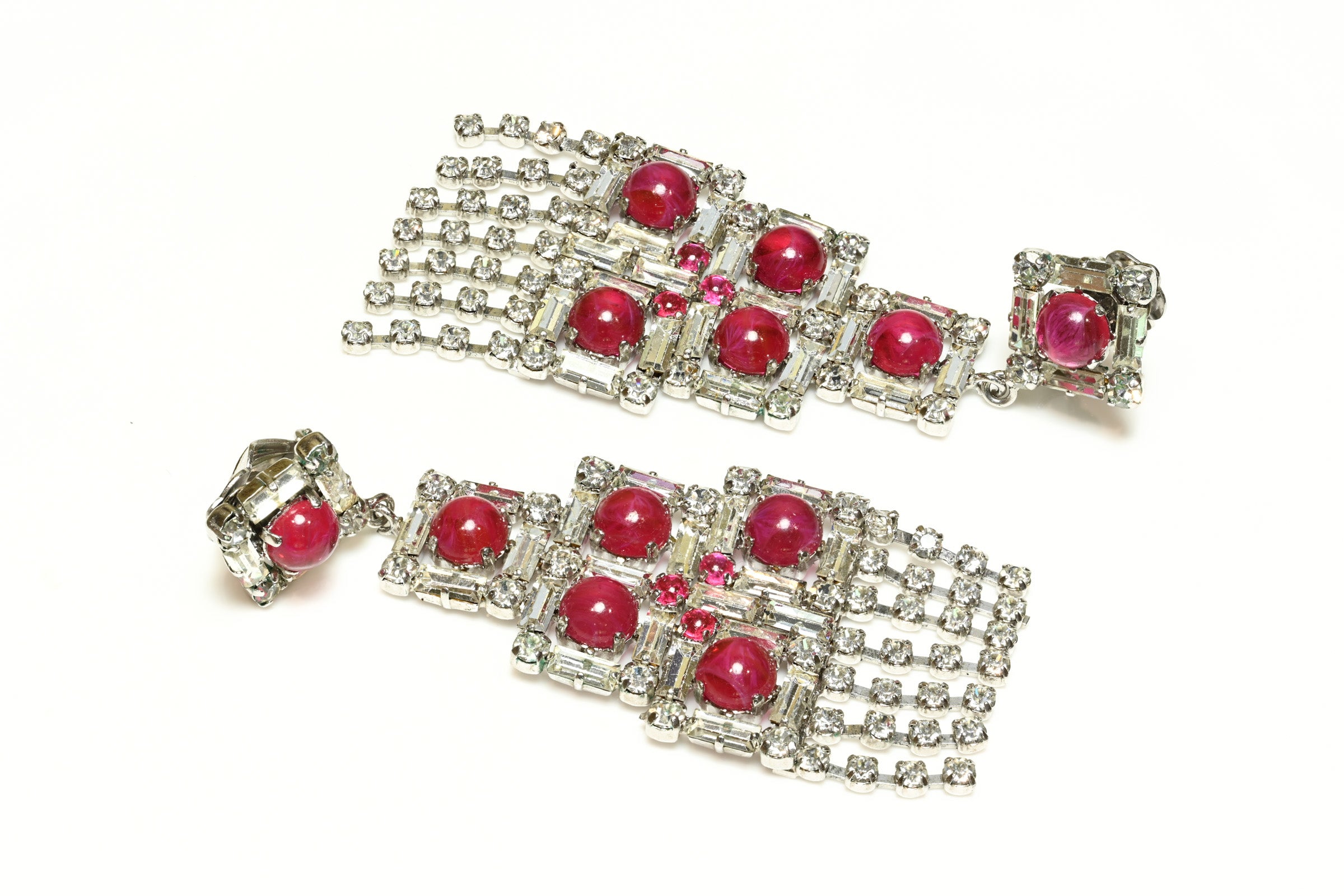 Vintage 1969 Christian Dior Chandelier Red Crystal Glass Earrings 2
