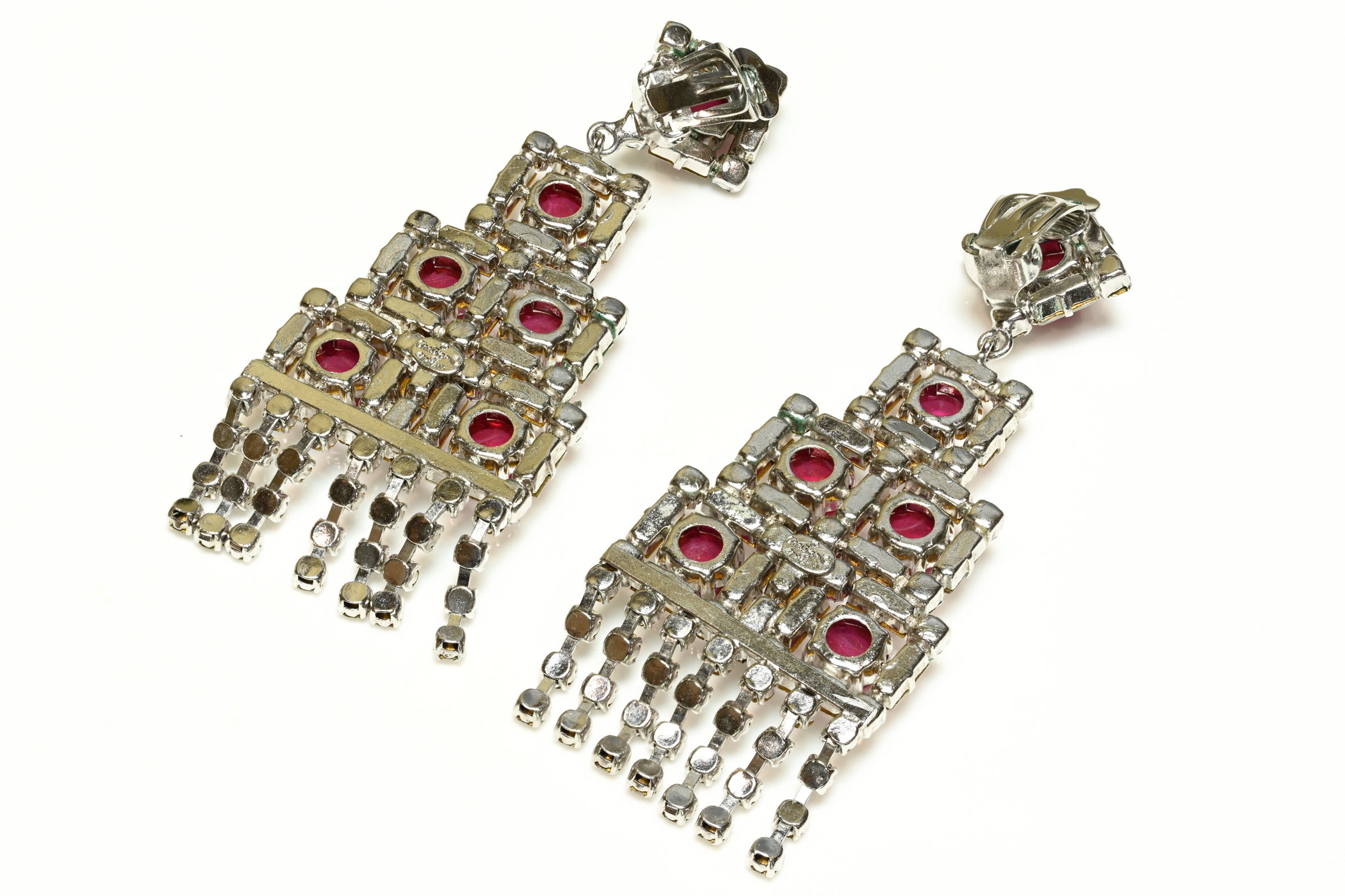 Vintage 1969 Christian Dior Chandelier Red Crystal Glass Earrings 3