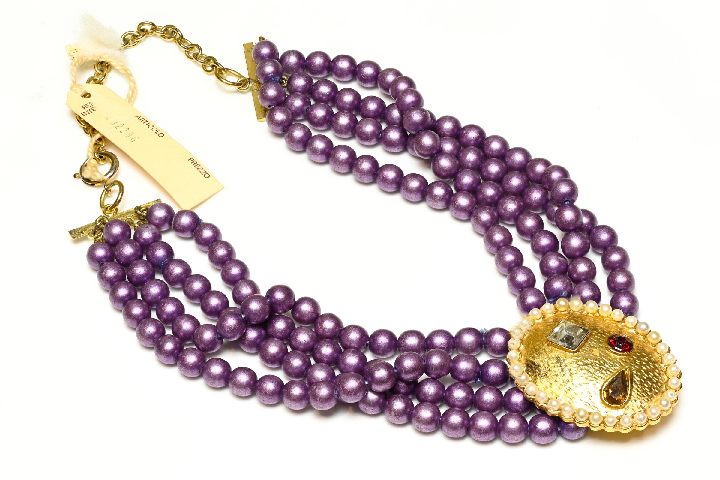 Vintage 1980's Ugo Correani Purple Pearl Crystal Collar Necklace 1