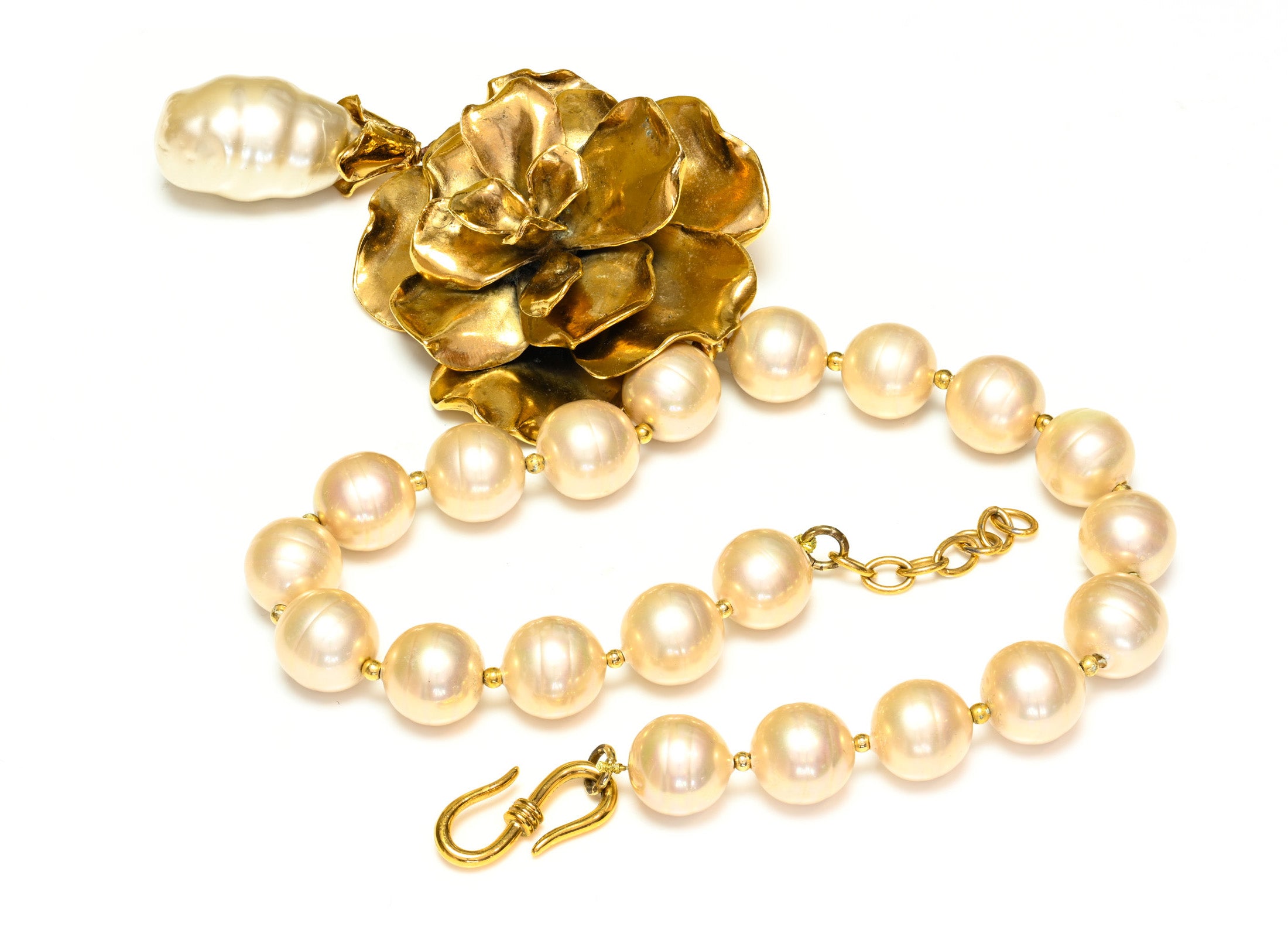 Vintage 1988 Yves Saint Laurent Paris Goossens Flower Glass Pearl Necklace 2