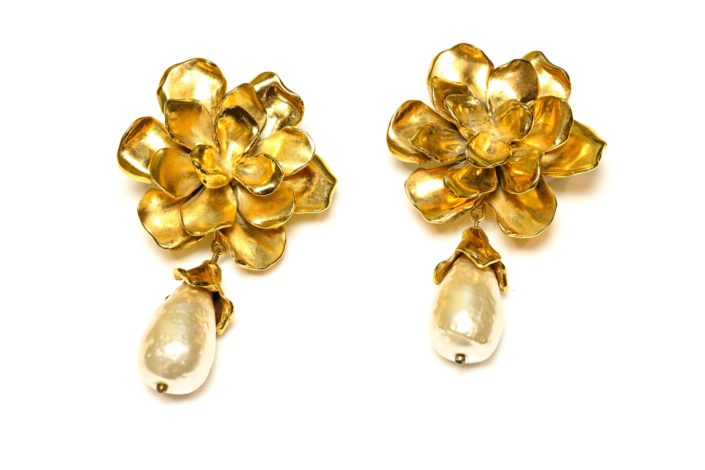 Vintage 1988 Yves Saint Laurent Paris Goossens Pearl Flower Earrings