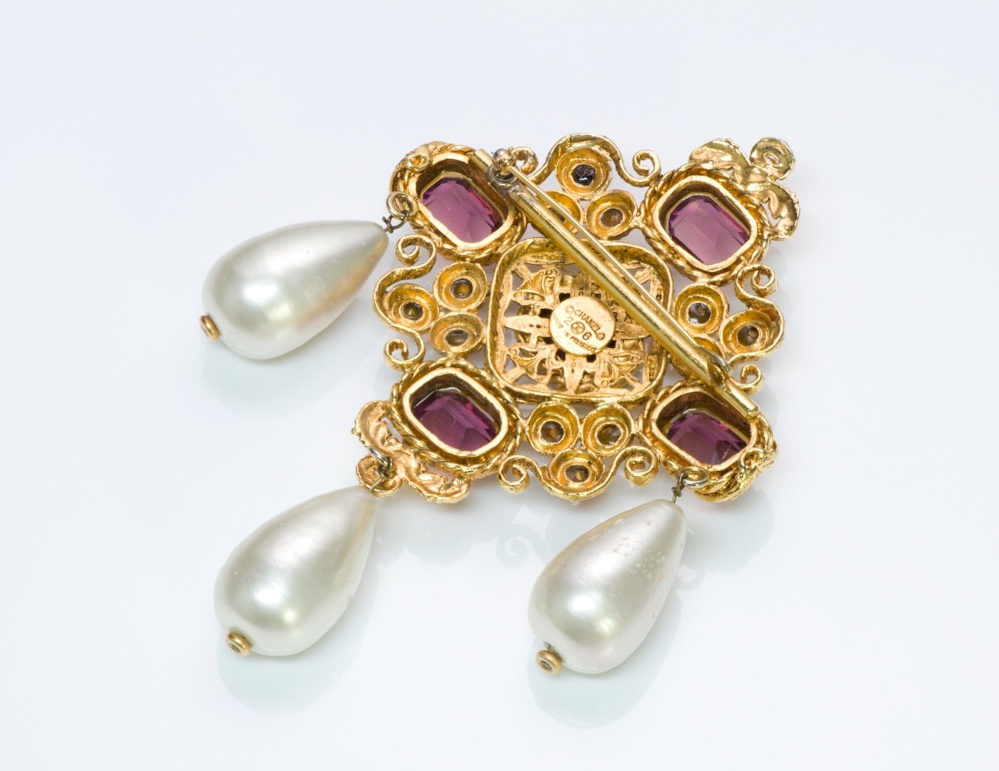 Vintage 1990's Chanel Gripoix Pearl Crystal Byzantine Style Brooch 2