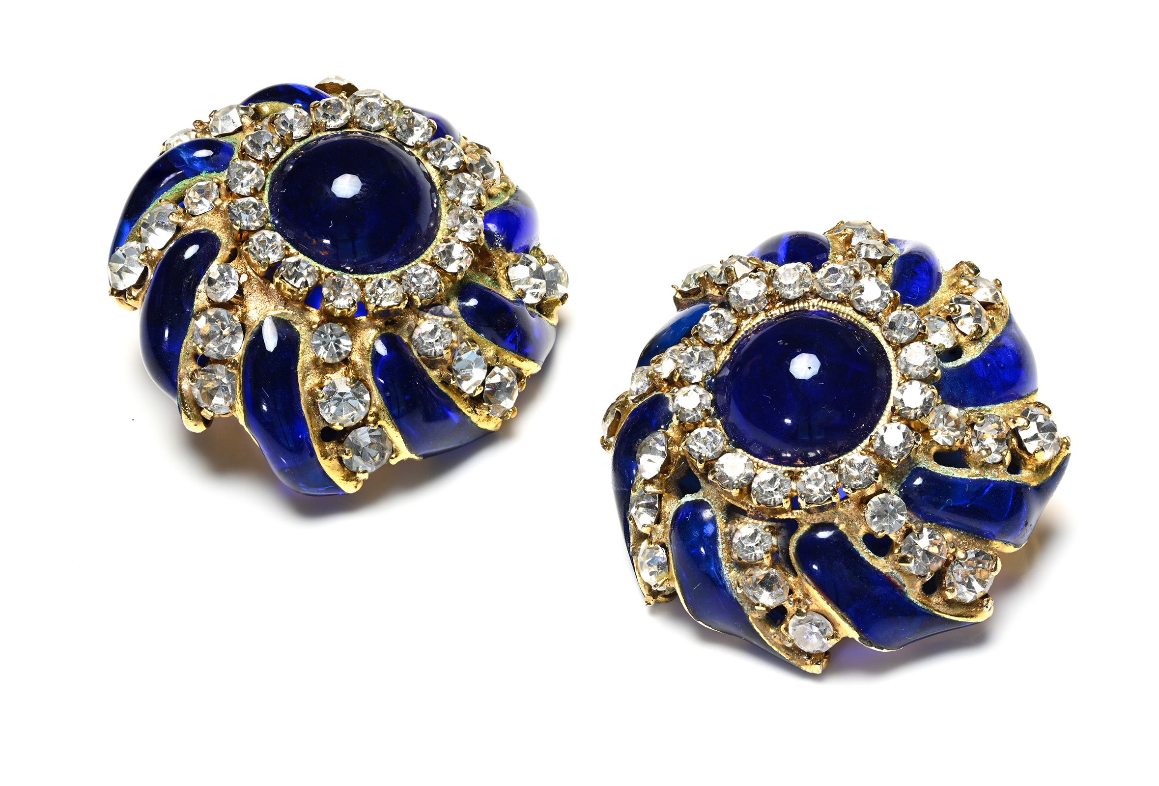 1990's Chanel Maison Gripoix Blue Glass Crystal Earrings
