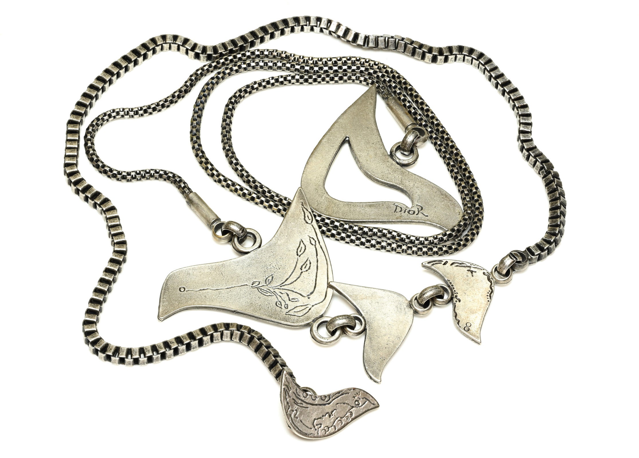 Vintage 1990's Christian Dior Galliano Bird Chain Toggle Bolo Necklace