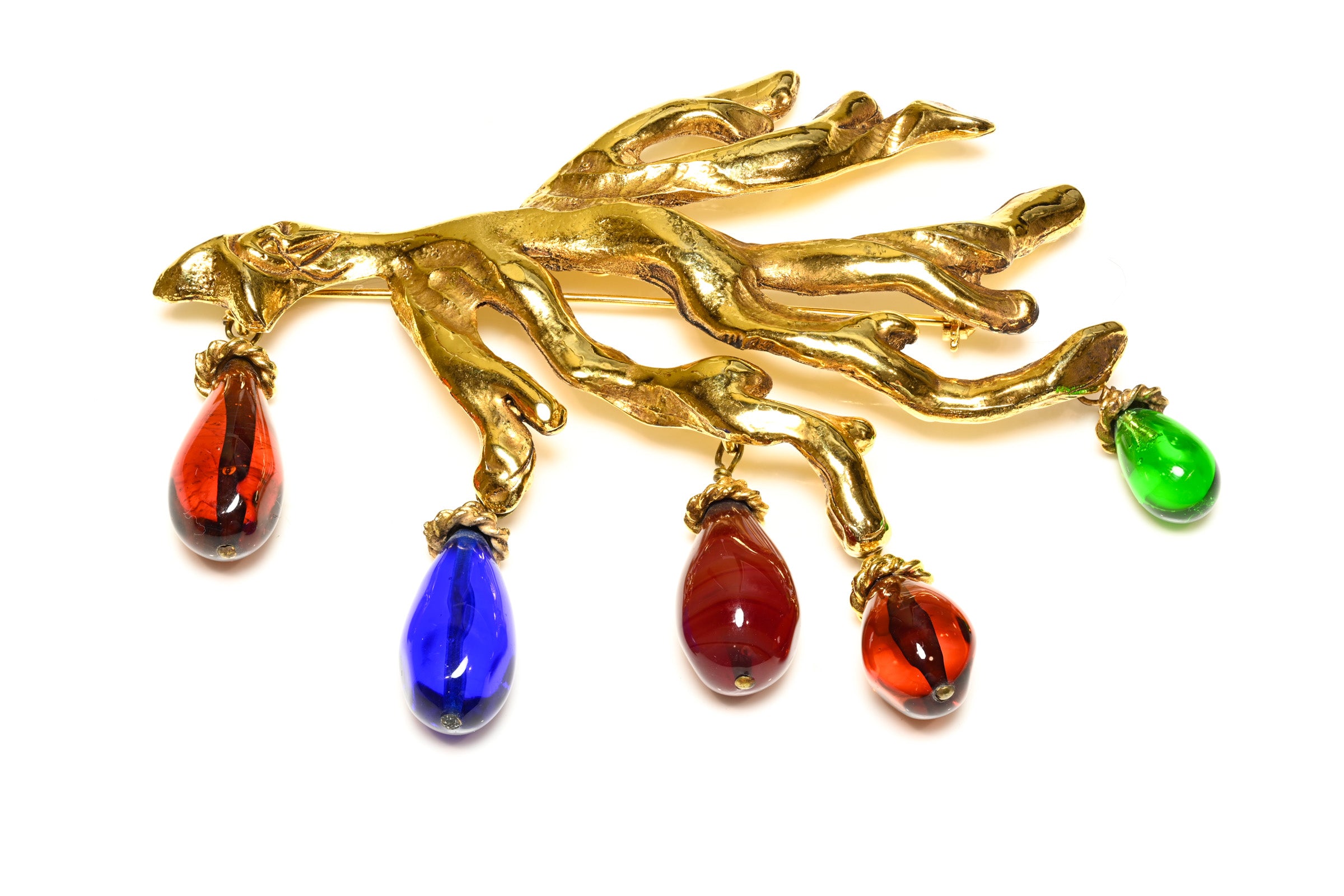 Vintage 1990's Christian Lacroix Branch Glass Drop Brooch