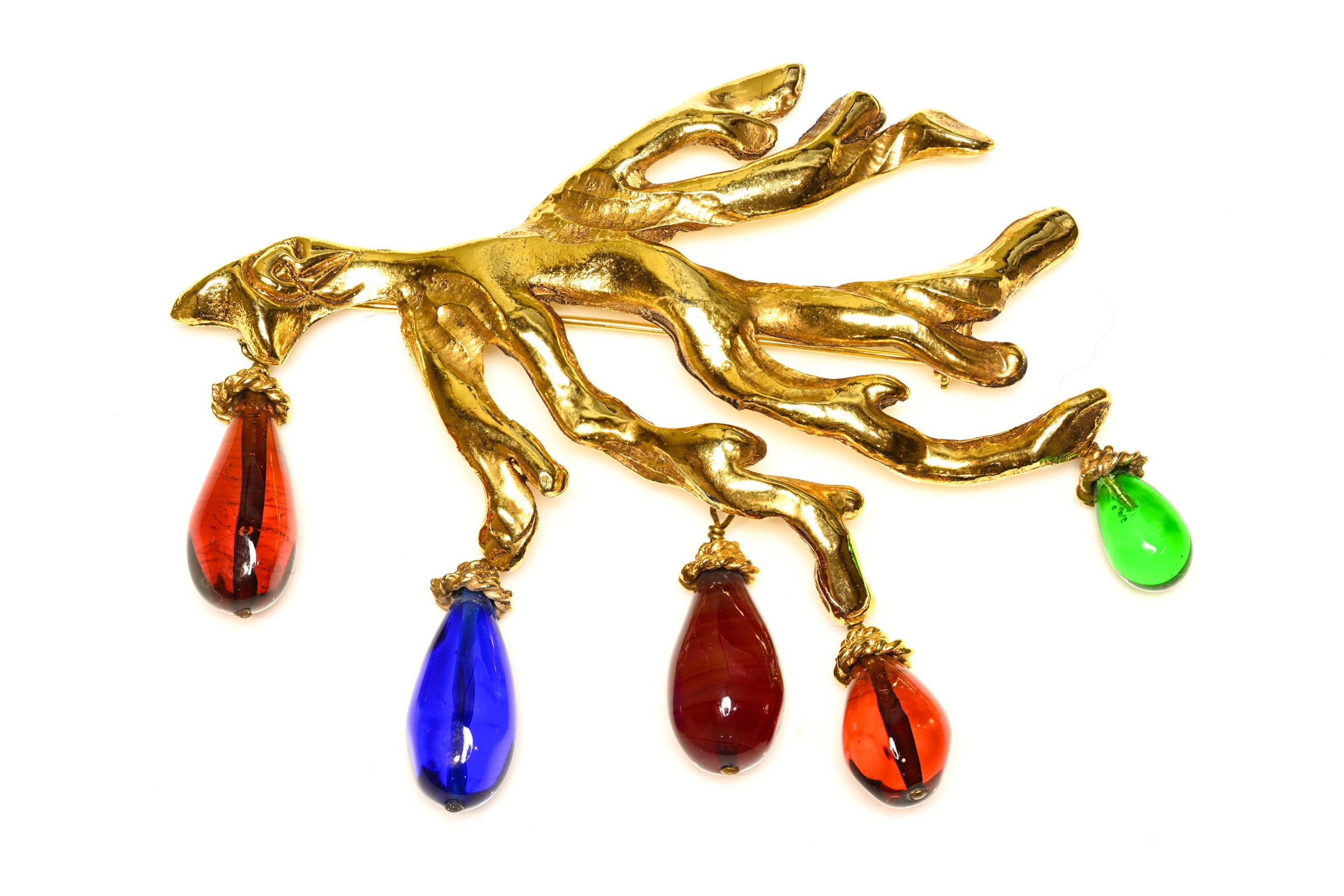 Vintage 1990's Christian Lacroix Branch Glass Drop Brooch 1