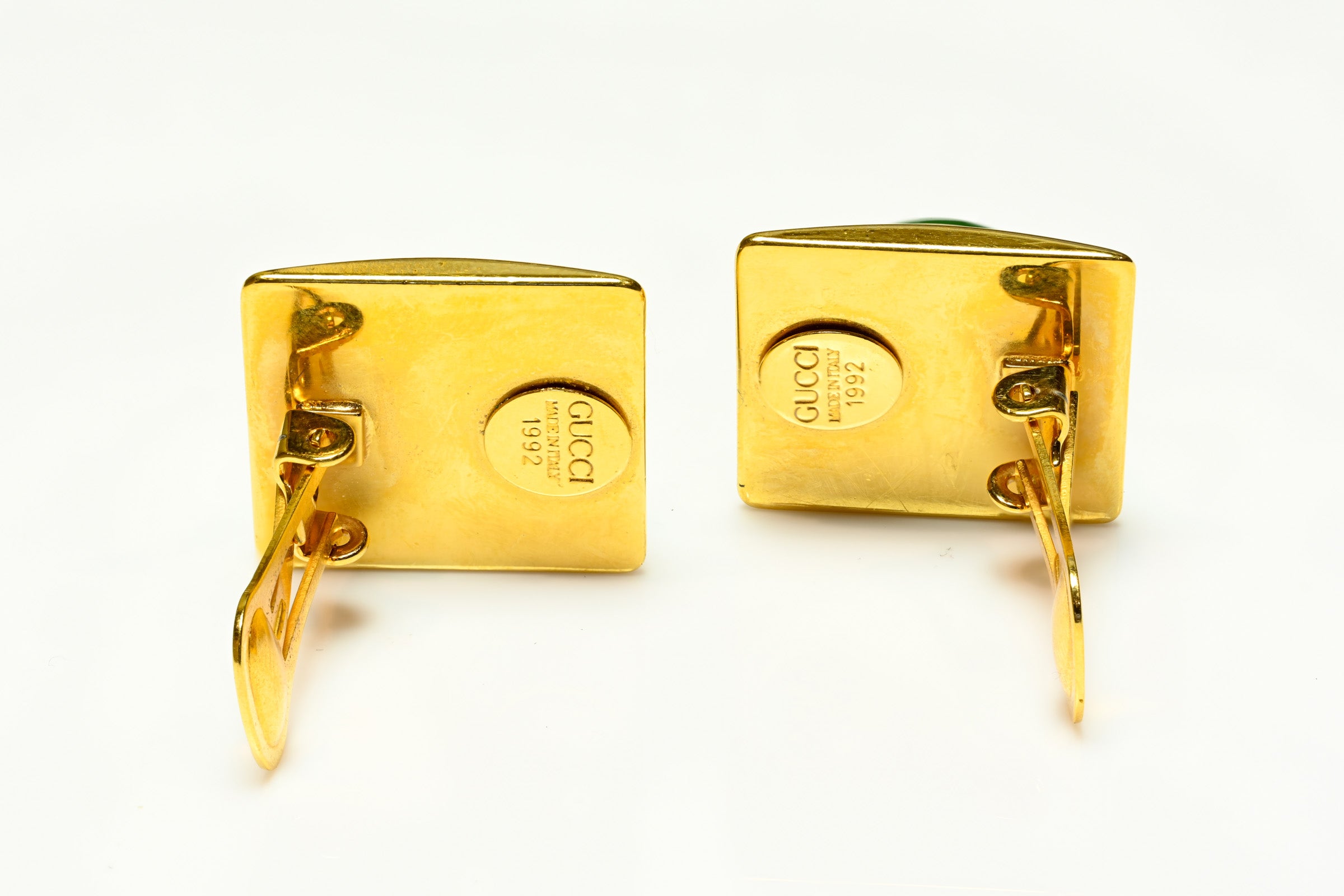 Vintage 1992 Gucci Tom Ford Gold Plated Green Glass Earrings 3