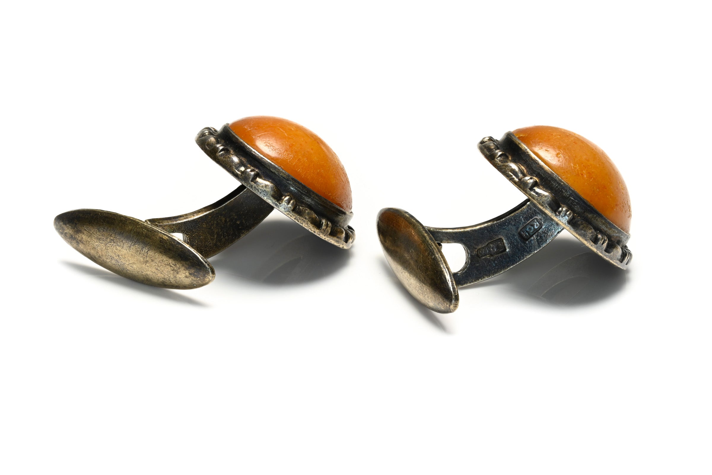 Vintage Scandinavian Natural Amber 830 Silver Cufflinks