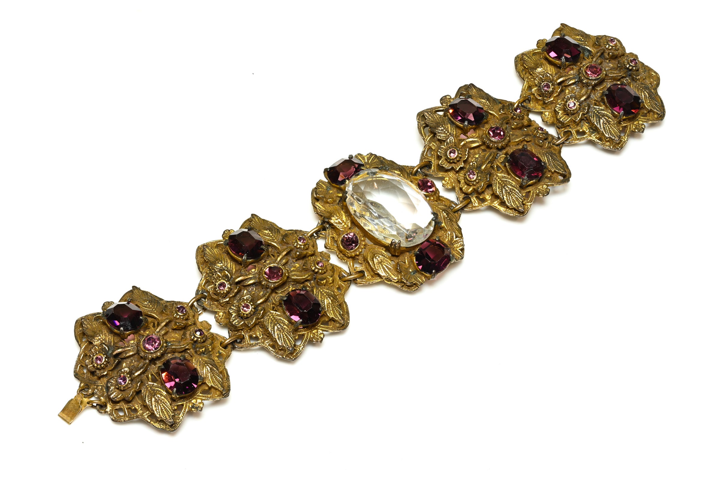 Vintage Austro-Hungarian Purple Crystal Filigree Wide Bracelet