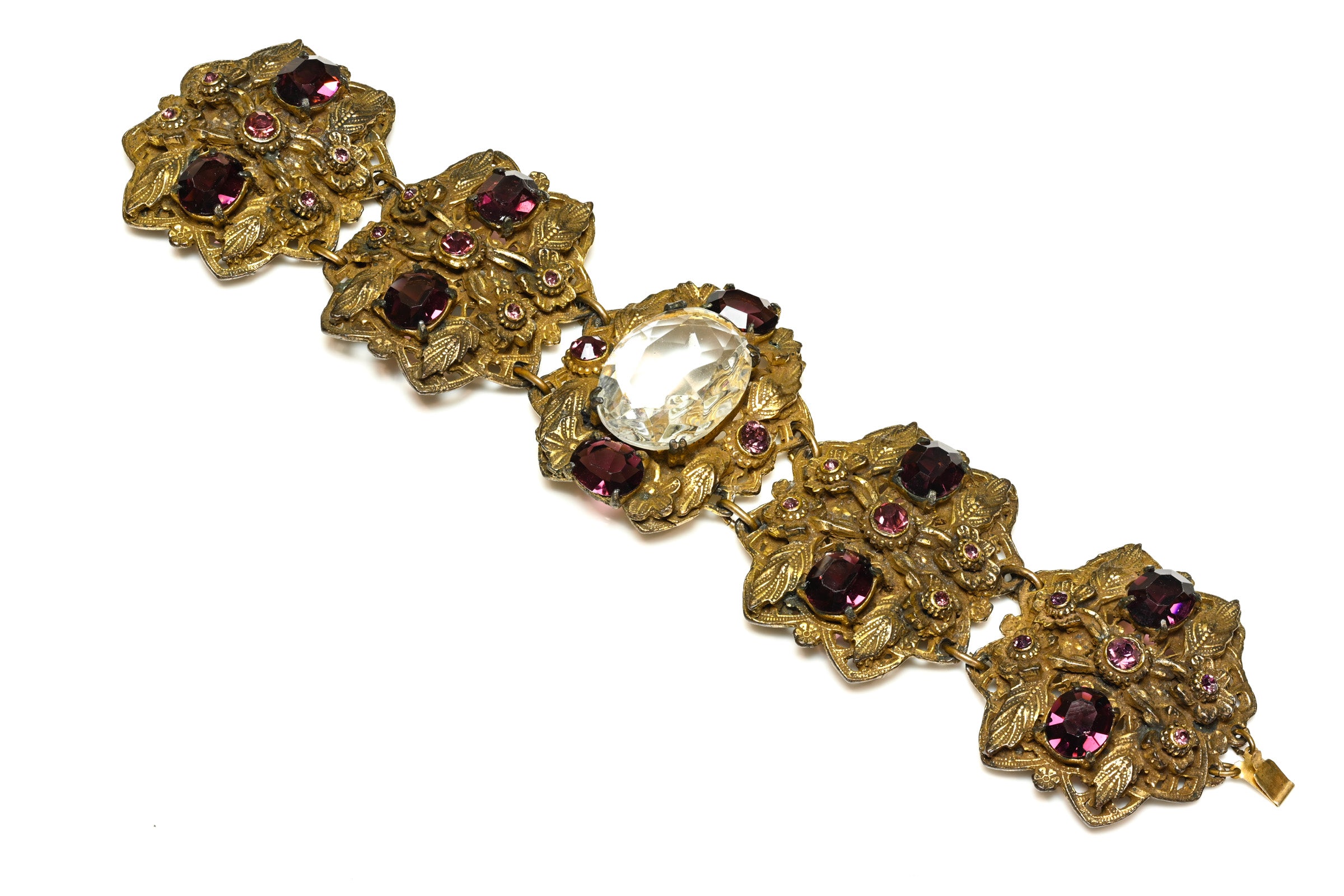 Vintage Austro-Hungarian Purple Crystal Filigree Wide Bracelet 1