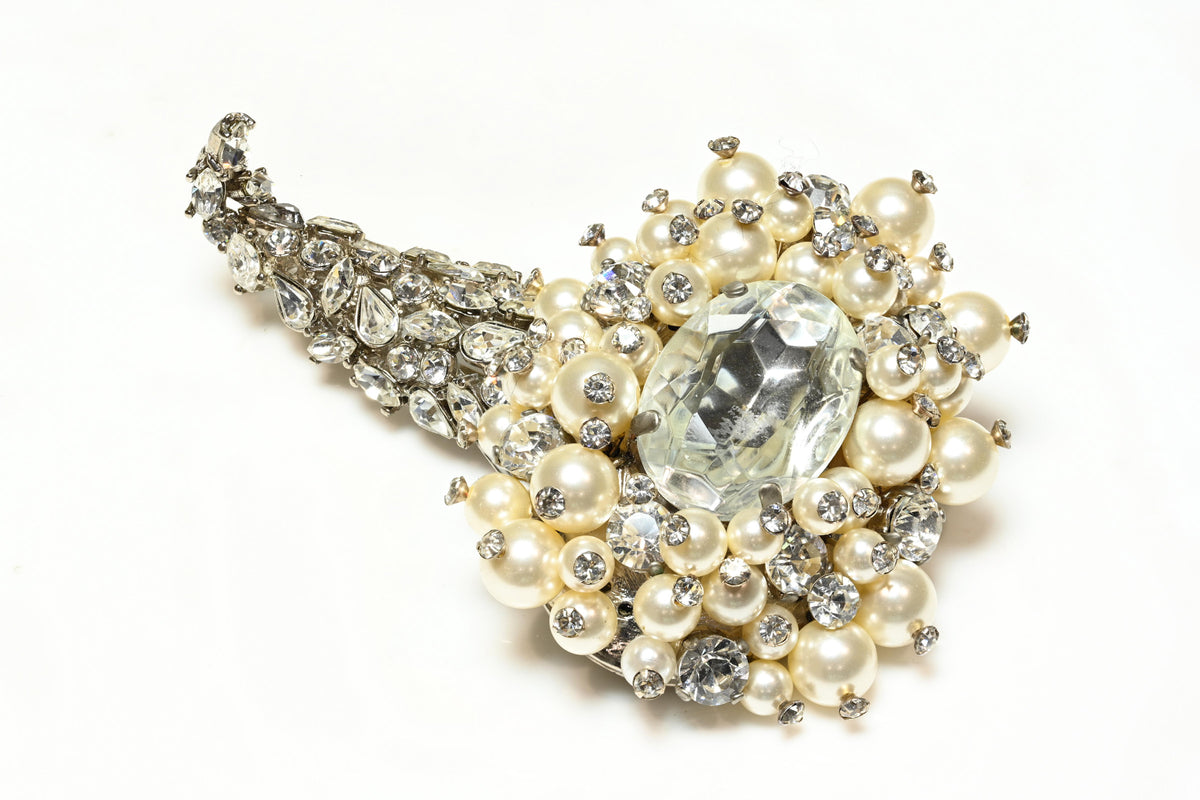 Vintage Balenciaga Paris Couture Revival Comet Crystal Pearl Brooch 1