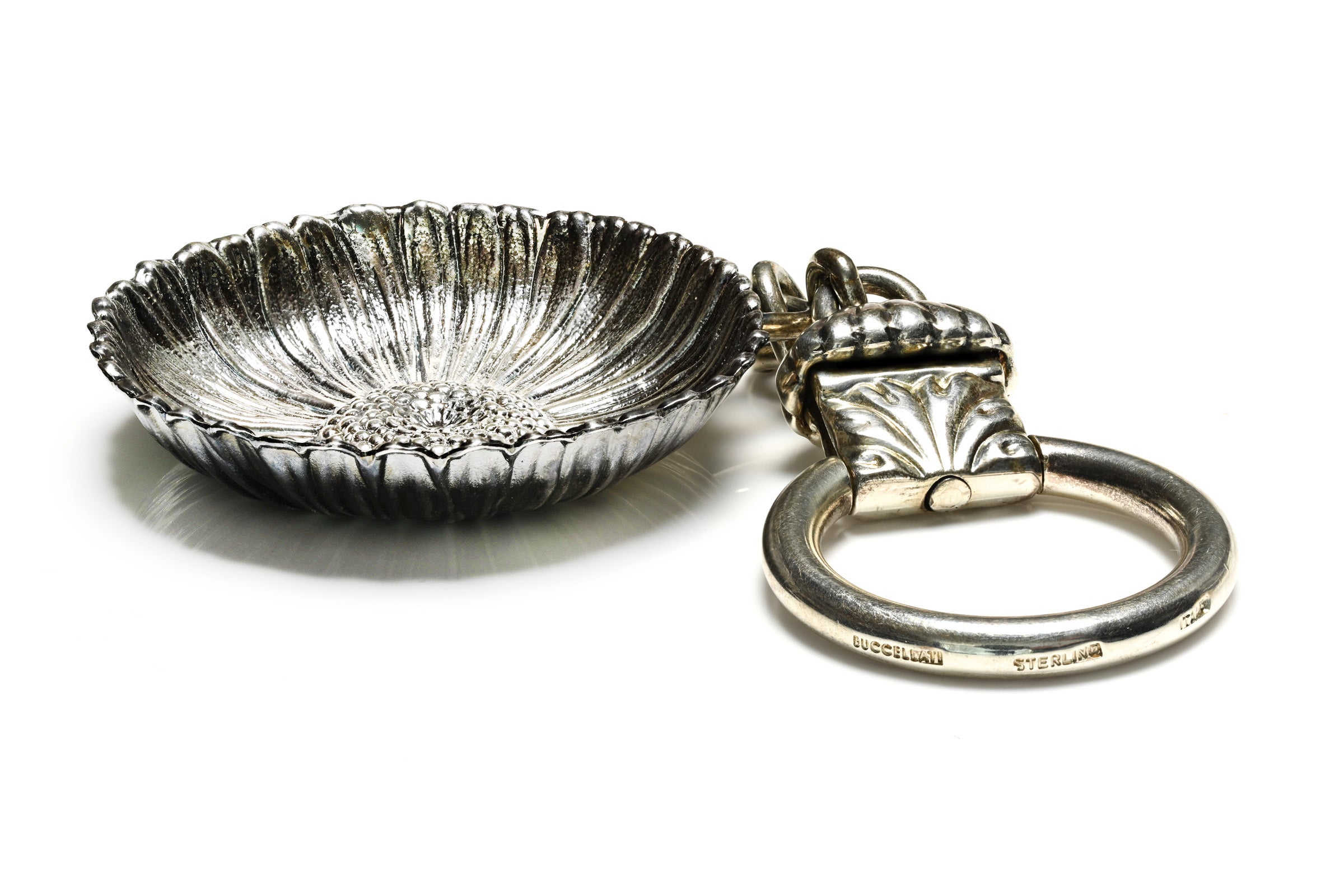Vintage Buccellati Silver Sunflower Key Ring Italy 925