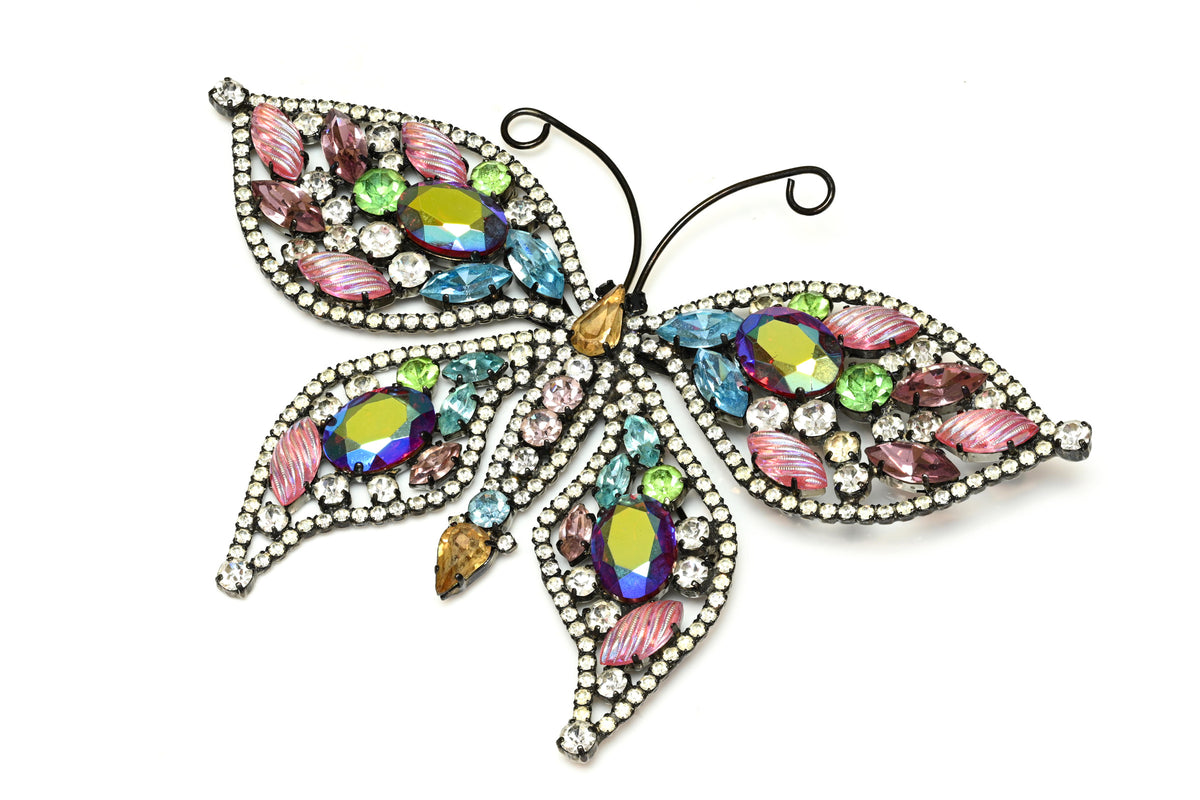 Vintage Butler & Wilson Large Pink Blue Crystal Butterfly Brooch 1