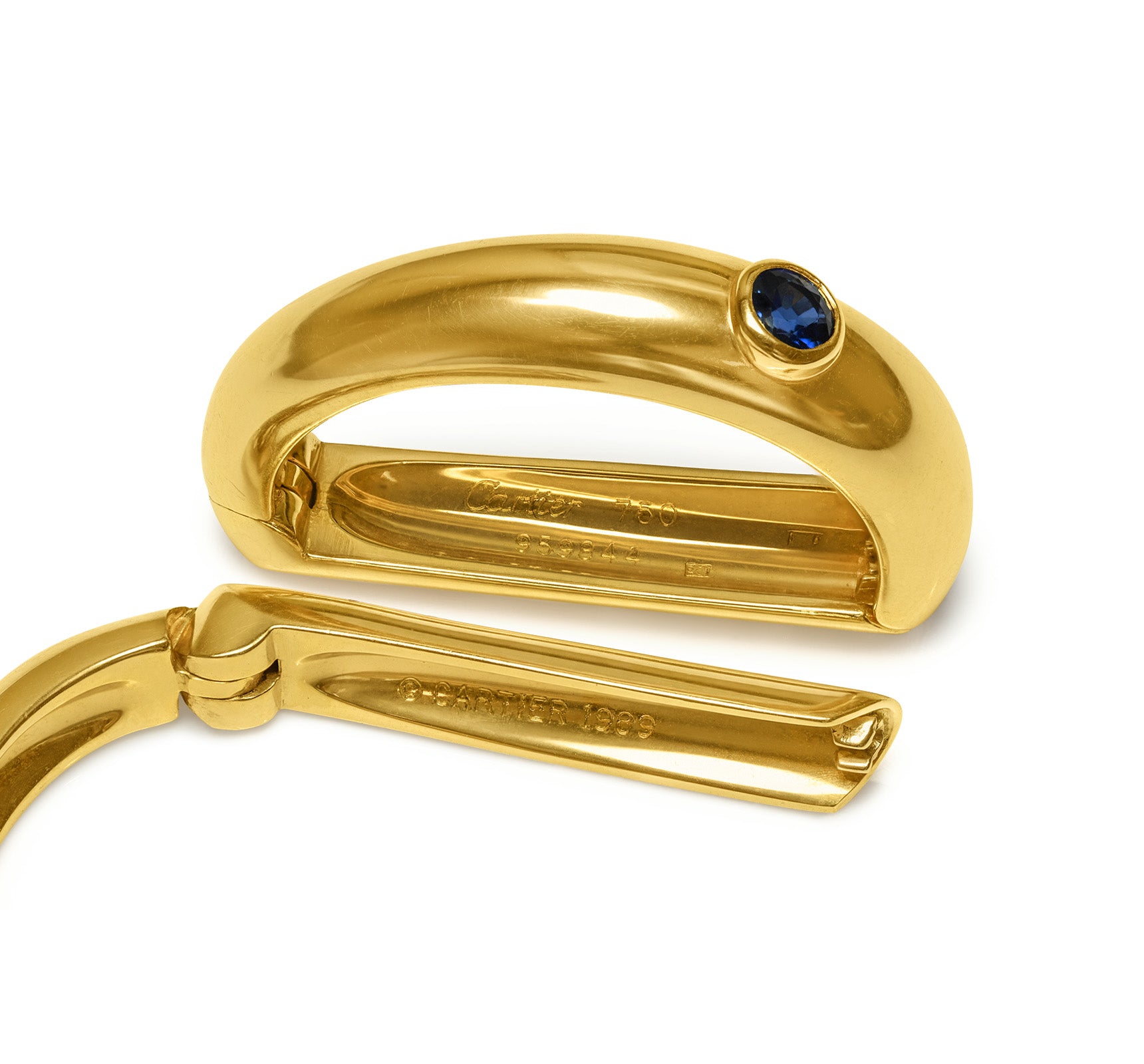 Vintage Cartier 18K Yellow Gold and Sapphire Cufflinks, 1989 Hallmark