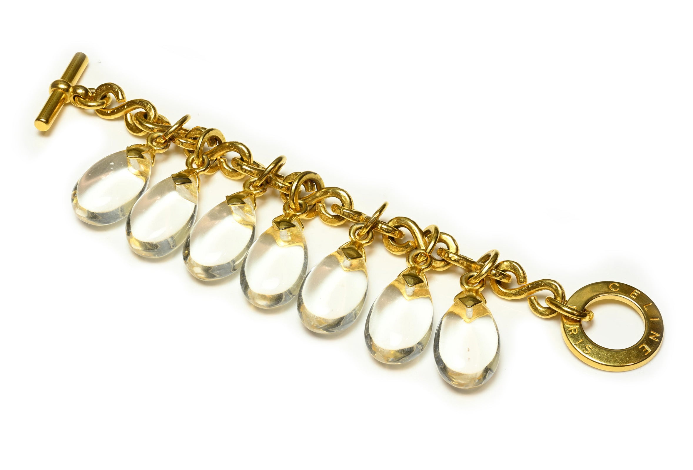 Vintage Celine Paris Gold Plated Lucite Beads Charm Bracelet 1