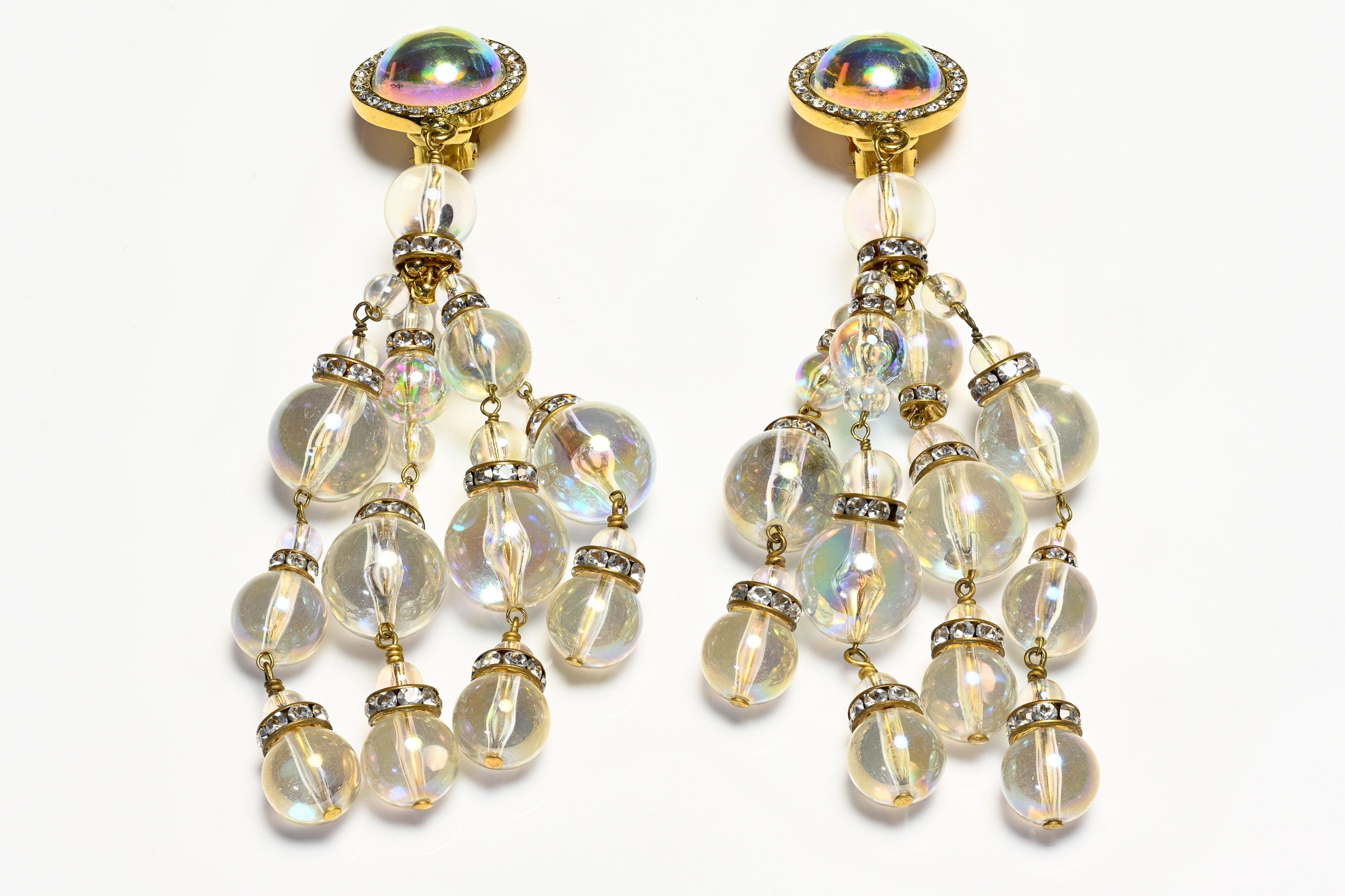 Vintage Chanel Paris Collection 28 Holographic Beads Chandelier Earrings
