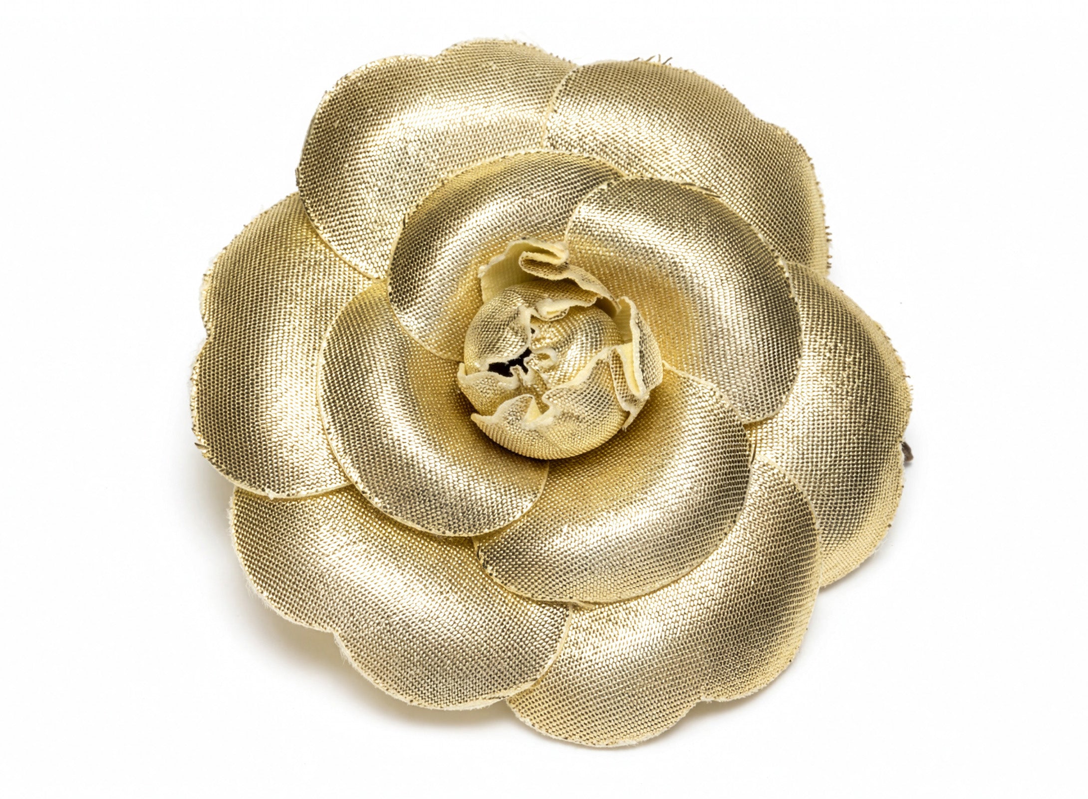 Vintage Chanel Paris Beige Gold Camellia Flower Brooch