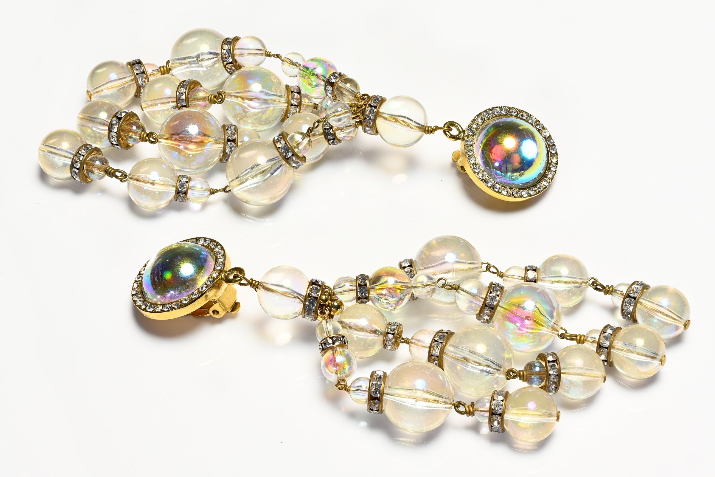 Vintage Chanel Paris Collection 28 Holographic Beads Chandelier Earrings