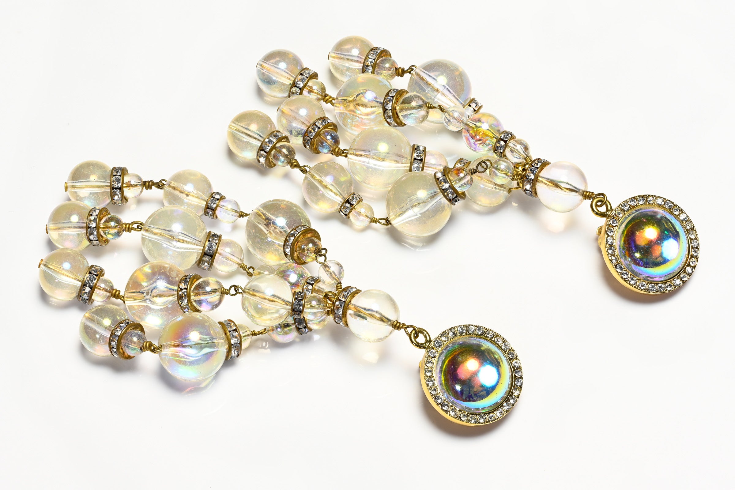 Vintage Chanel Paris Collection 28 Holographic Beads Chandelier EarringsVintage Chanel Paris Collection 28 Holographic Beads Chandelier Earrings