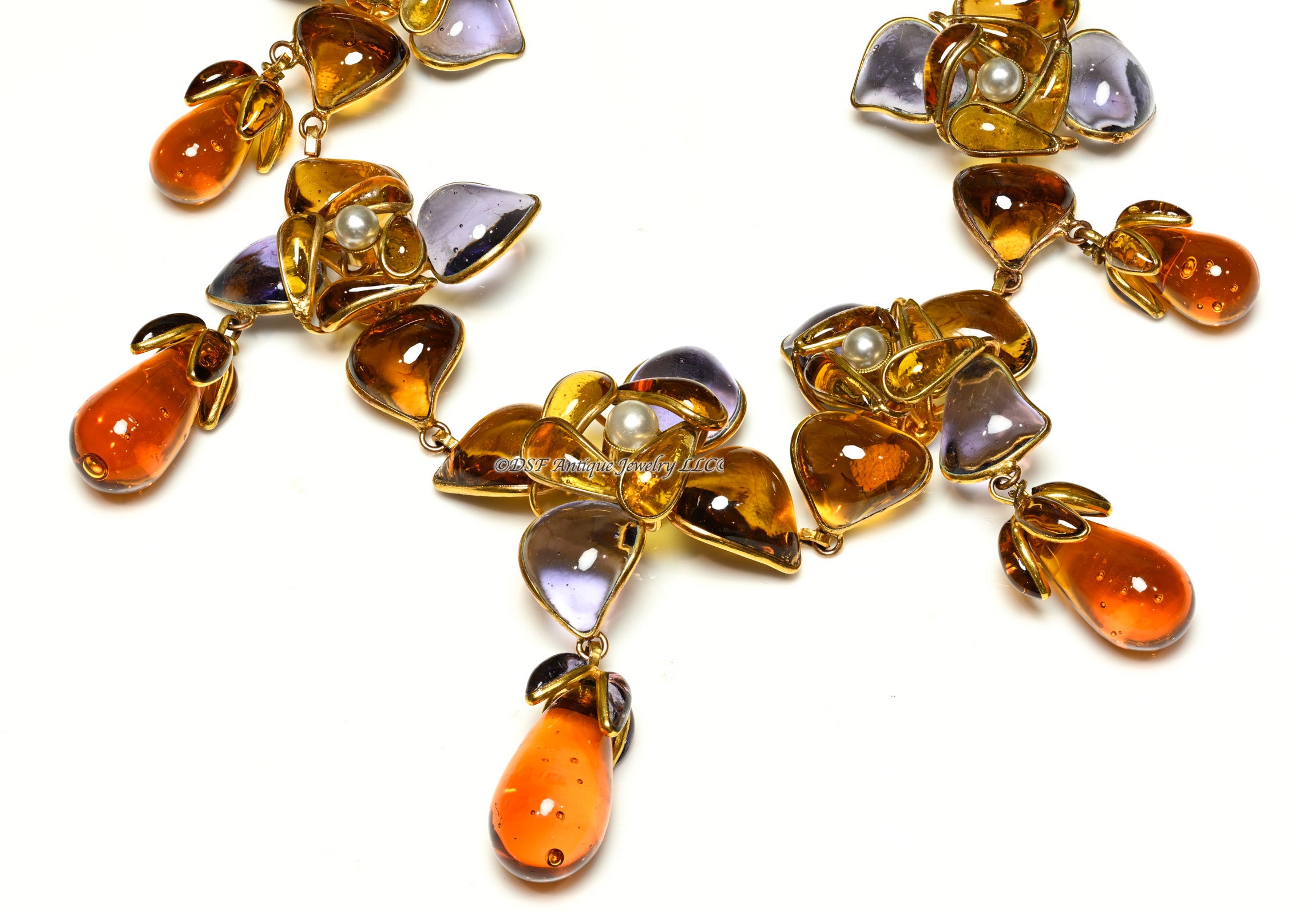Vintage 1991 Chanel Couture Maison Gripoix Camellia Flower Necklace