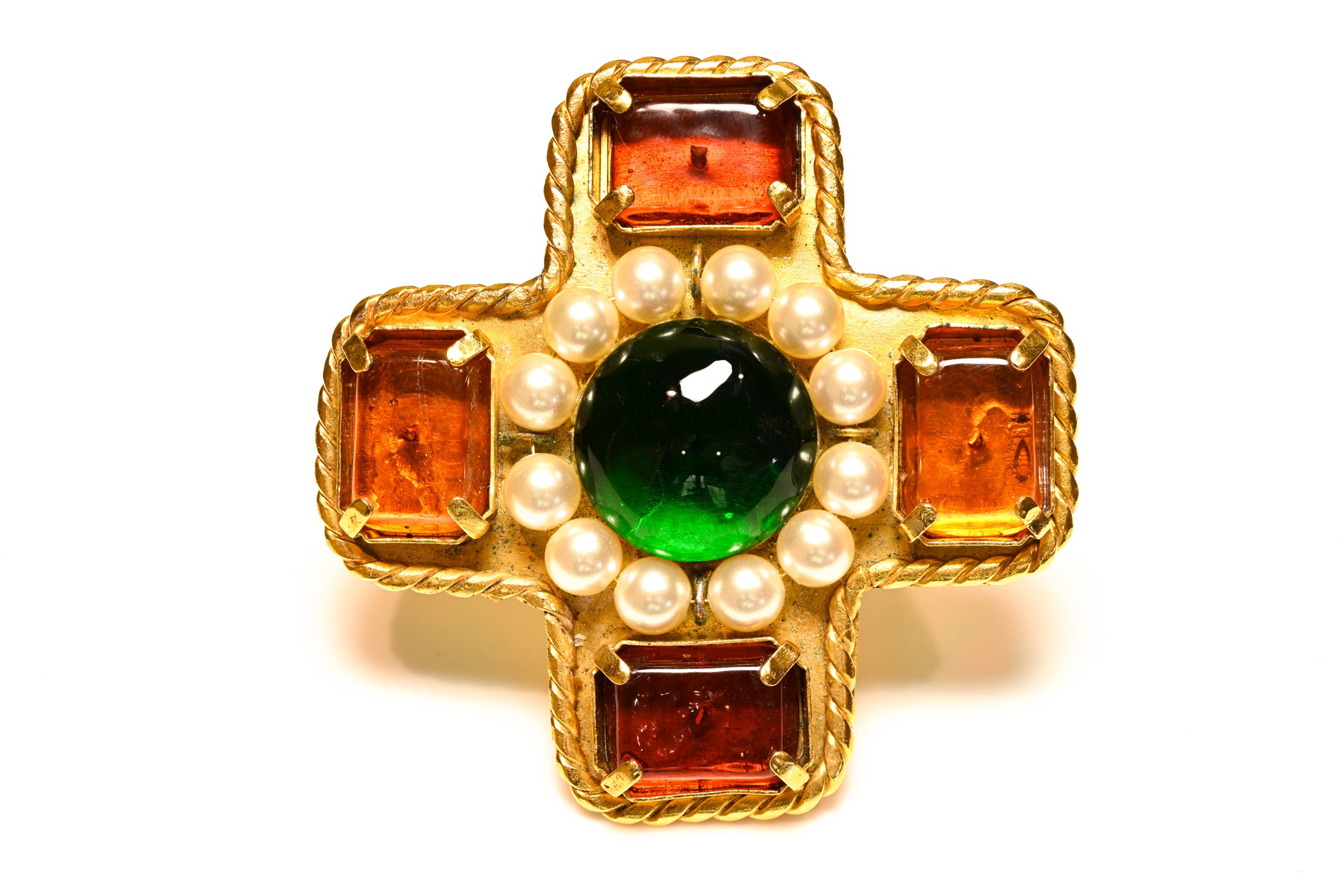 Vintage Chanel Paris Maison Gripoix Glass Pearl Cross Brooch