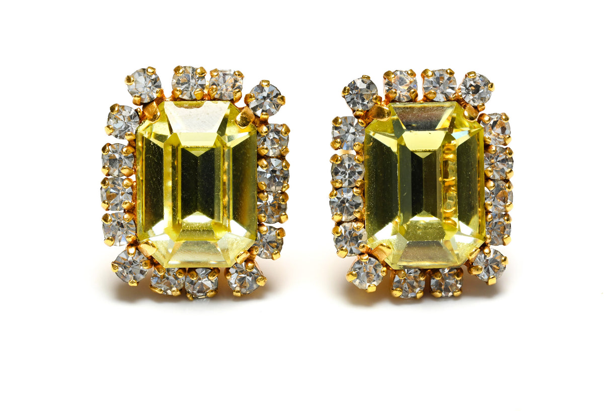 Vintage Chanel Paris Spring 1995 Barbie Yellow Crystal Earrings