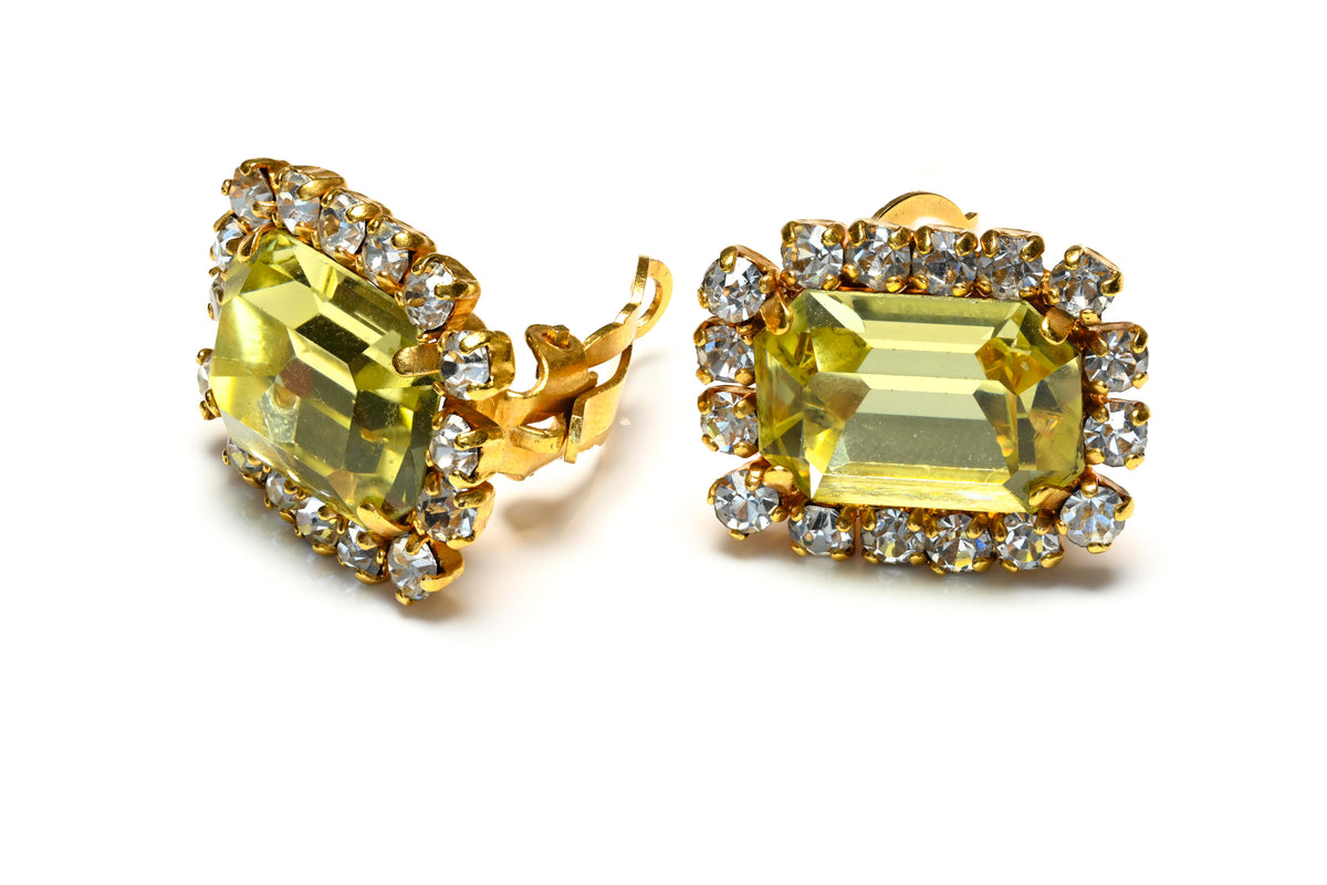 Vintage Chanel Paris Spring 1995 Barbie Yellow Crystal Earrings 2