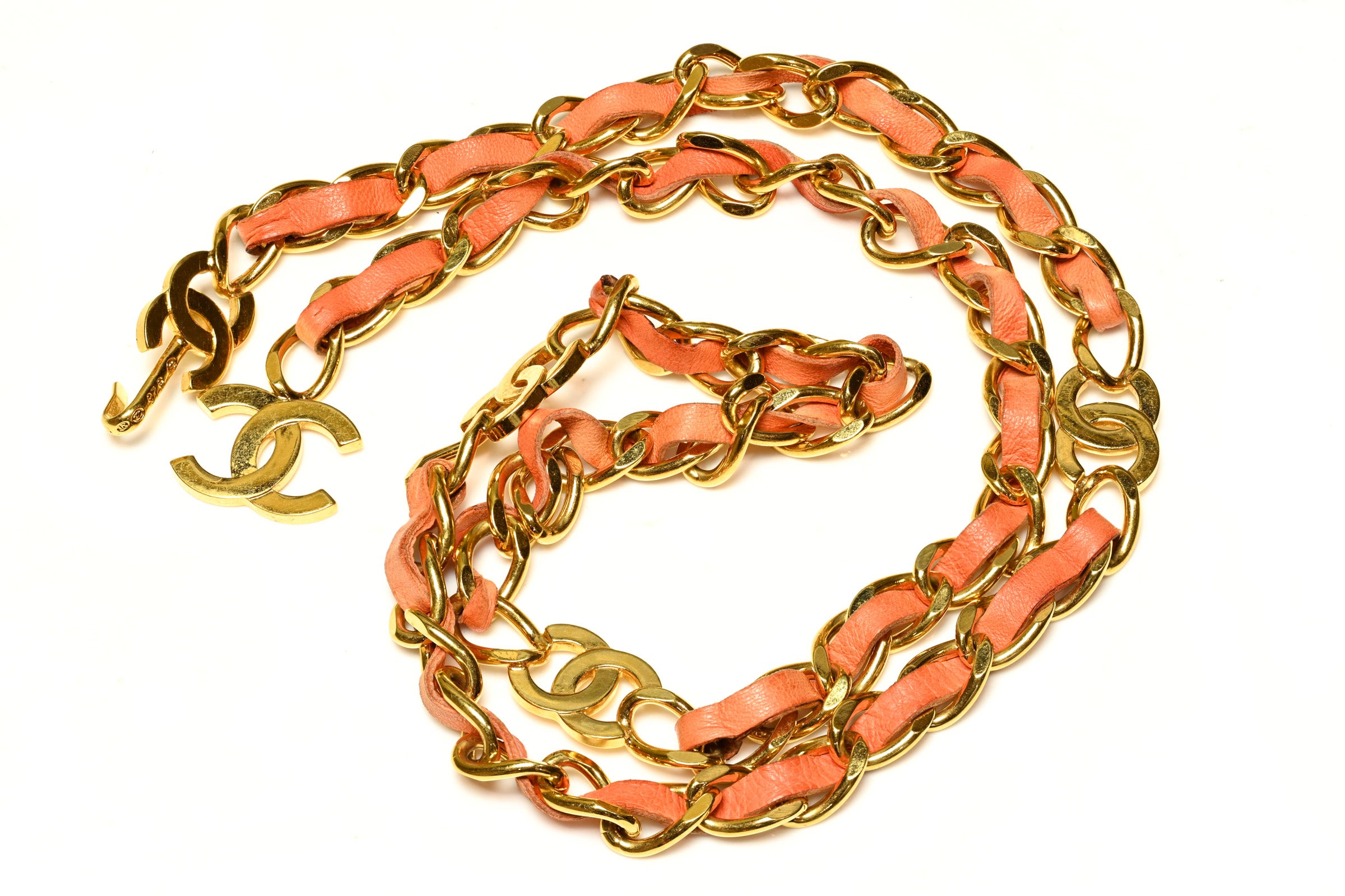 Vintage Chanel Paris Spring 1997 CC Orange Leather Chain Belt 1
