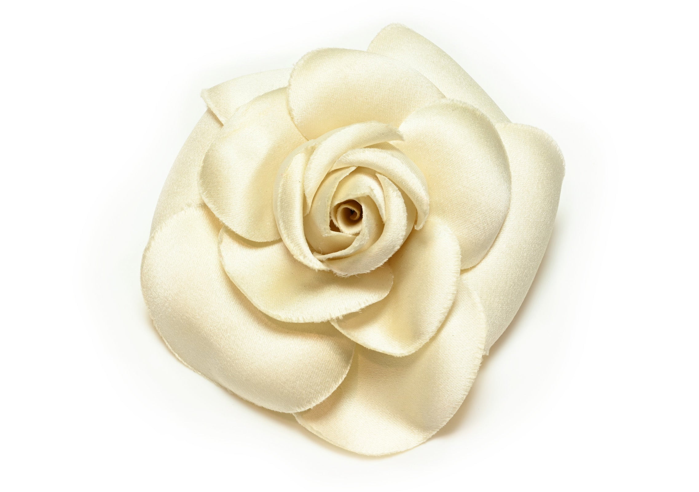 Vintage Chanel Paris White Satin Camellia Flower Brooch