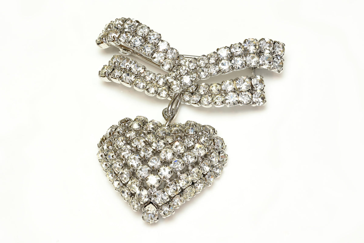 Vintage Christian Dior Germany Crystal Bow Heart Brooch