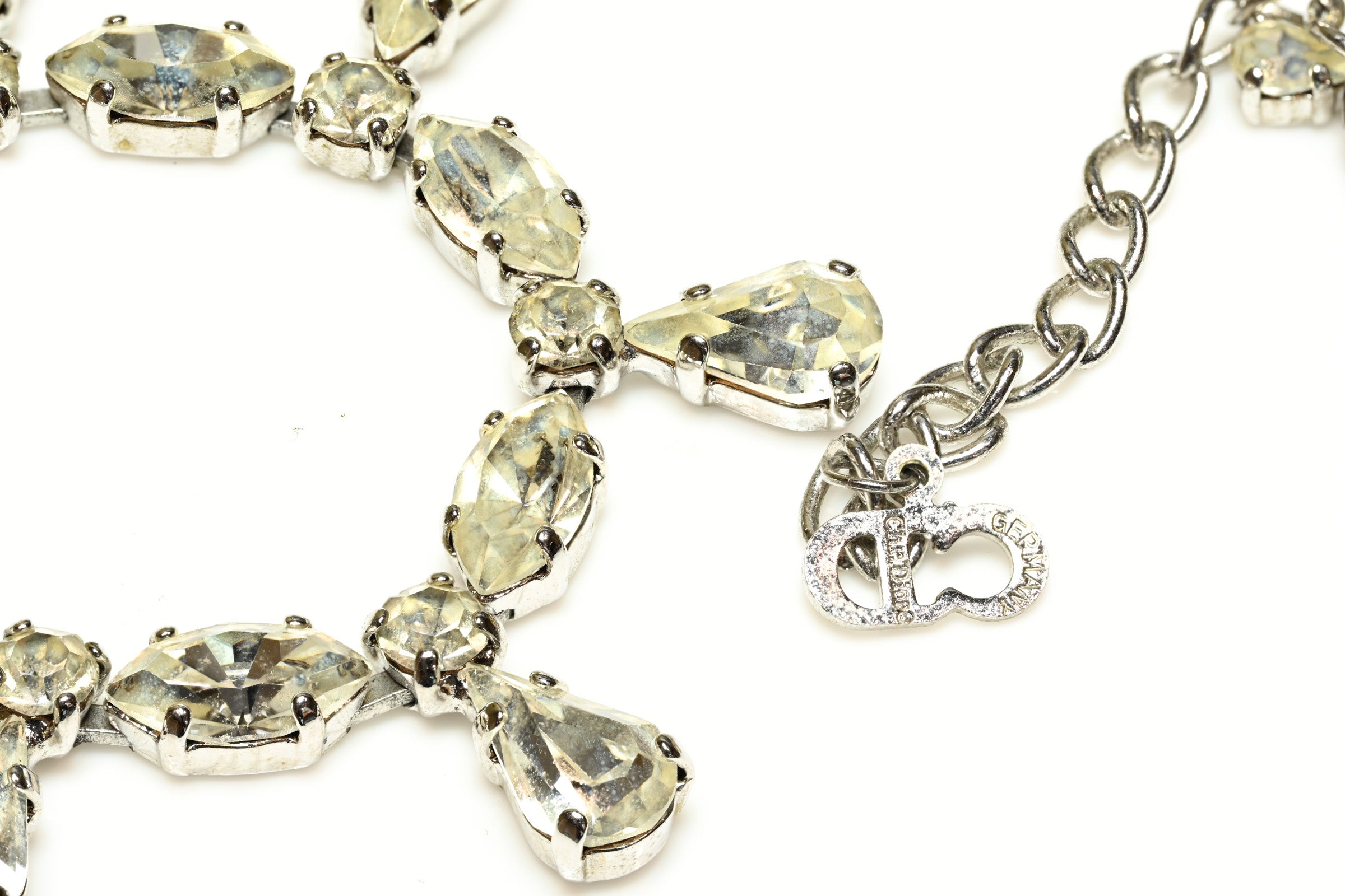 Vintage Christian Dior Germany Rhodium Plated Crystal Necklace 2