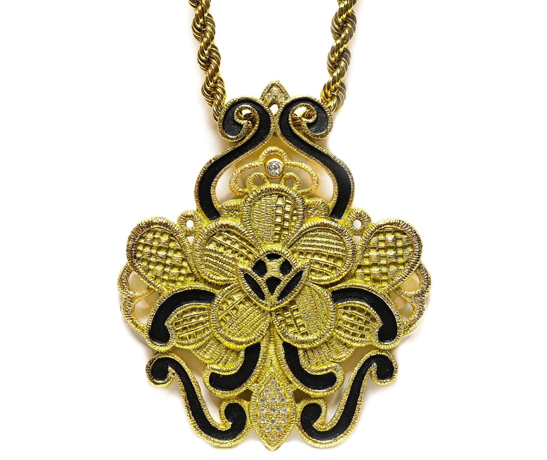 Vintage Christian Dior Gianfranco Ferre Gold Plated Lace Pendant Necklace