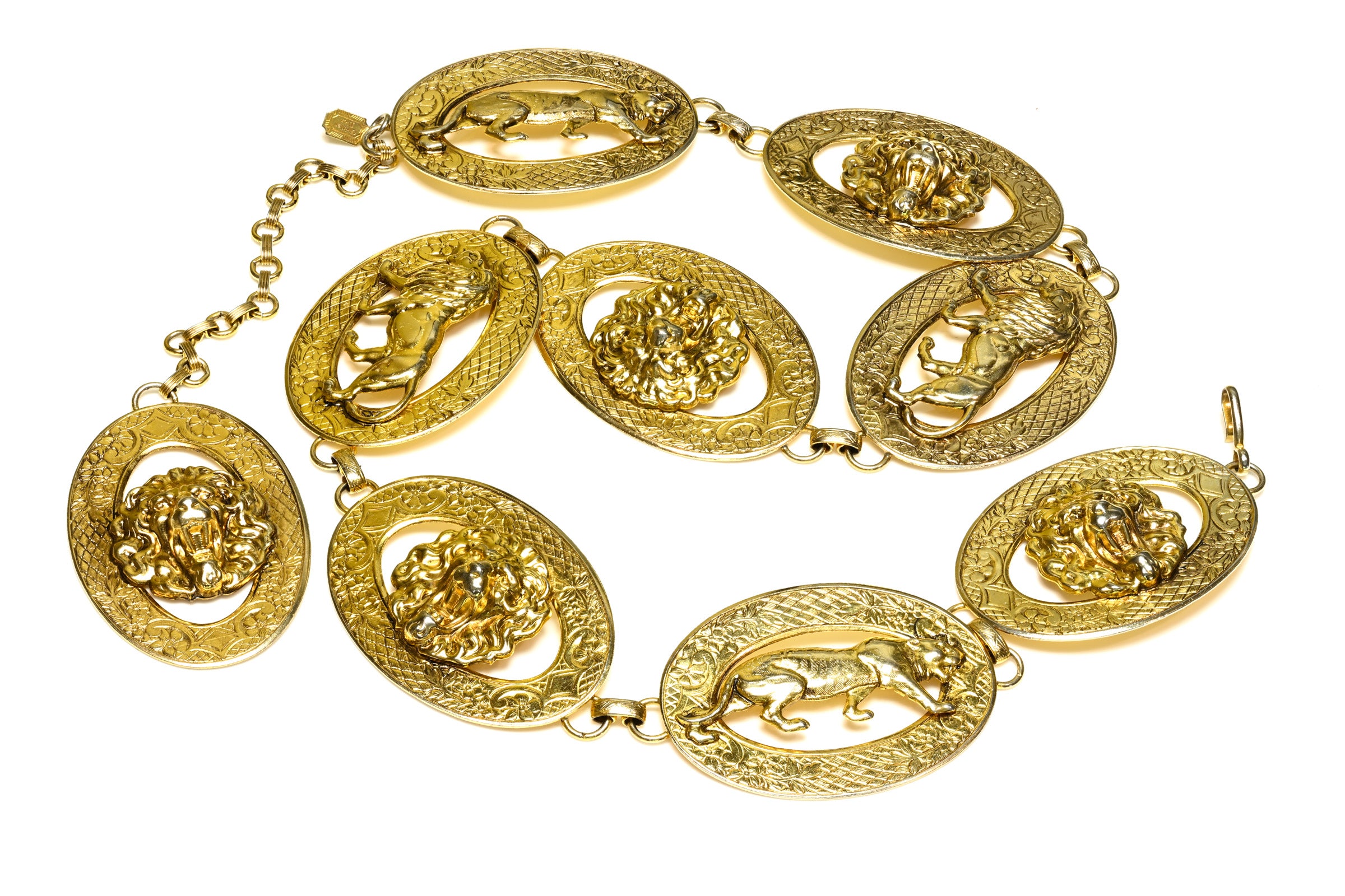 Vintage Christian Dior Paris Gold Plated Lion Chain Belt 1