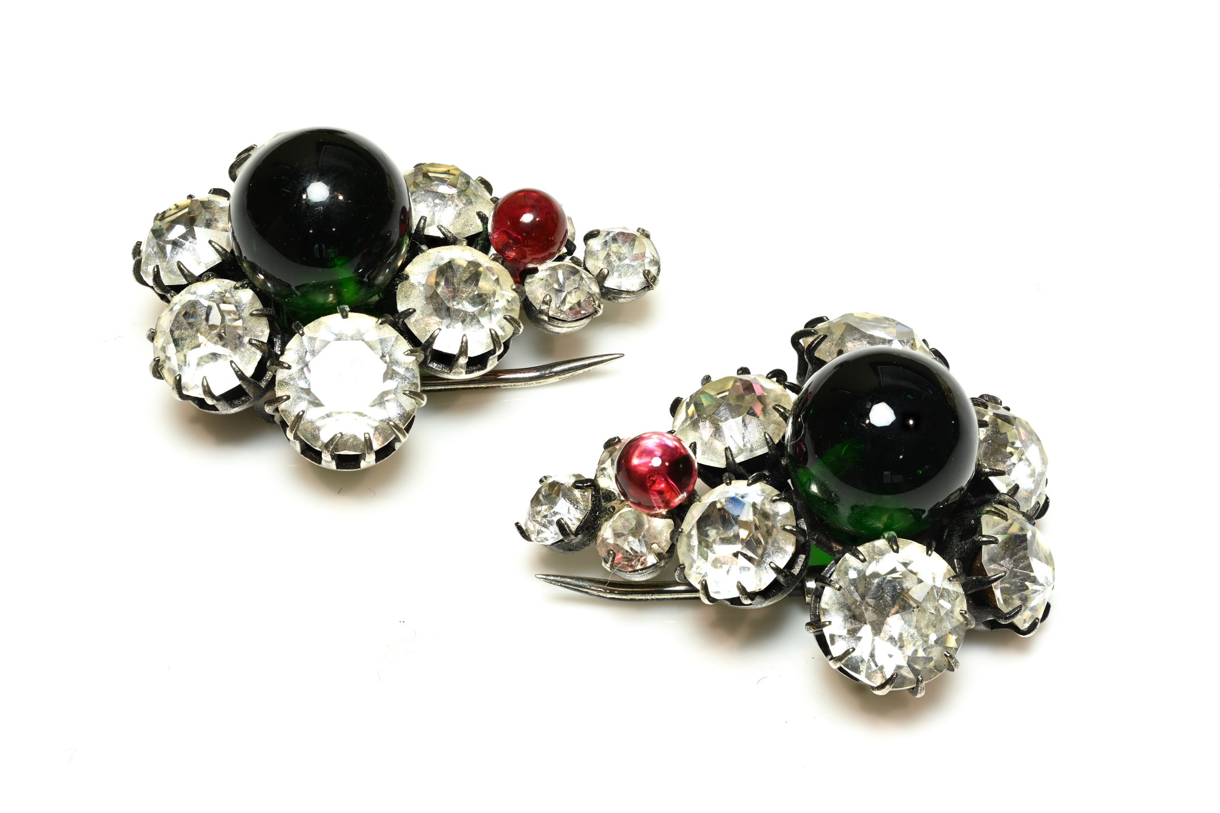 Vintage Christian Dior Paris by Kramer Red Green Glass fur clips