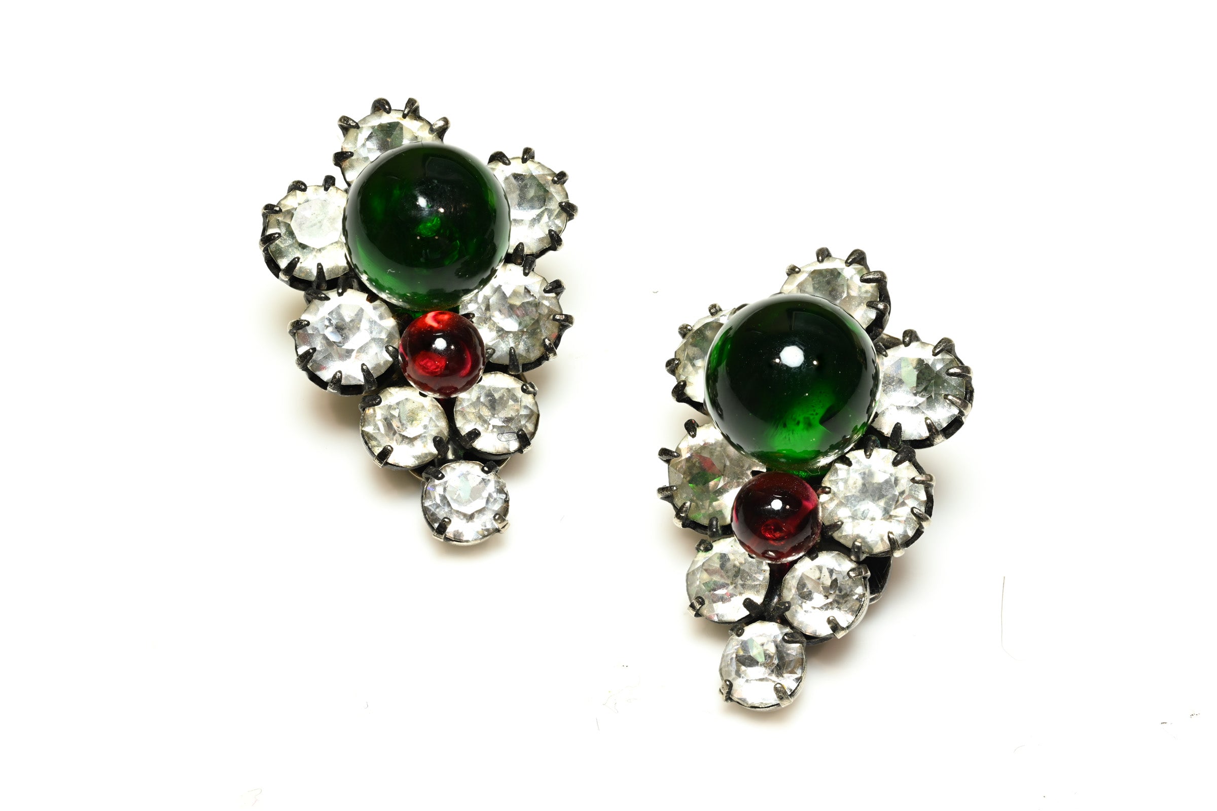 Vintage Christian Dior Paris by Kramer Red Green Glass earrings