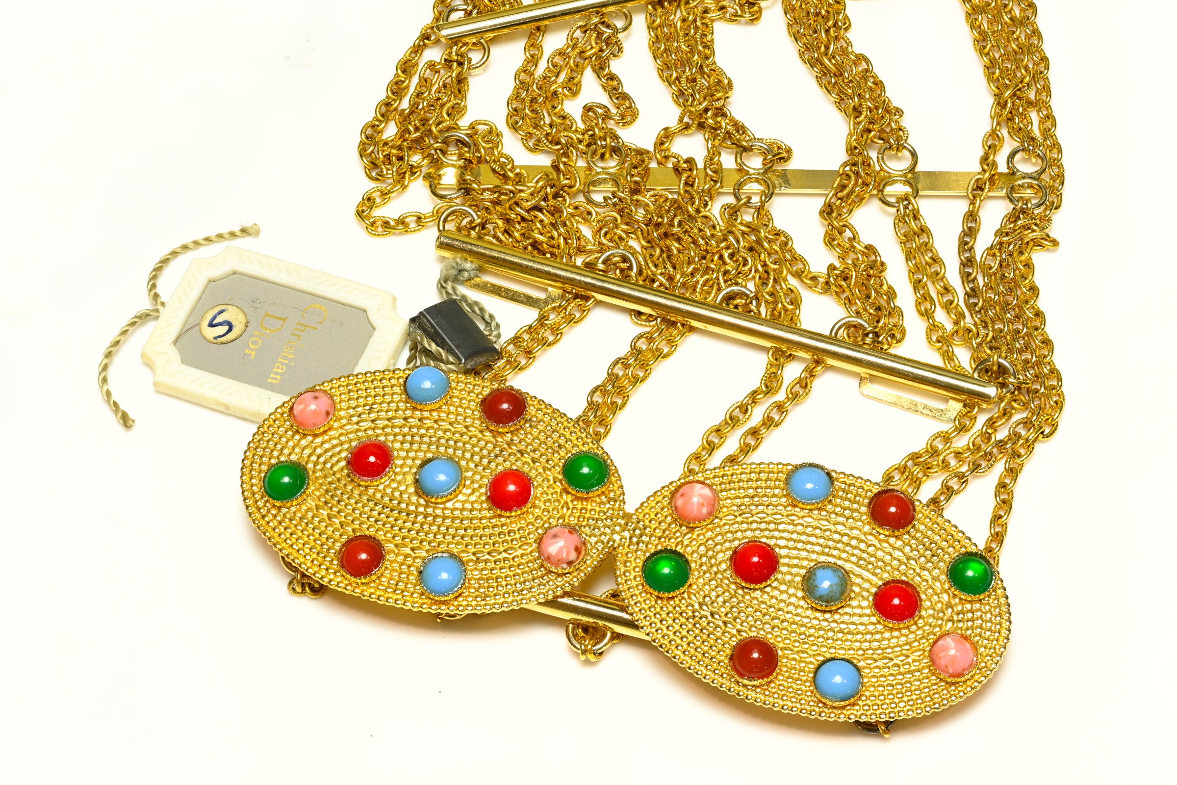 Vintage Christian Dior Wide Multicolor Glass Buckle Chain Corset Belt