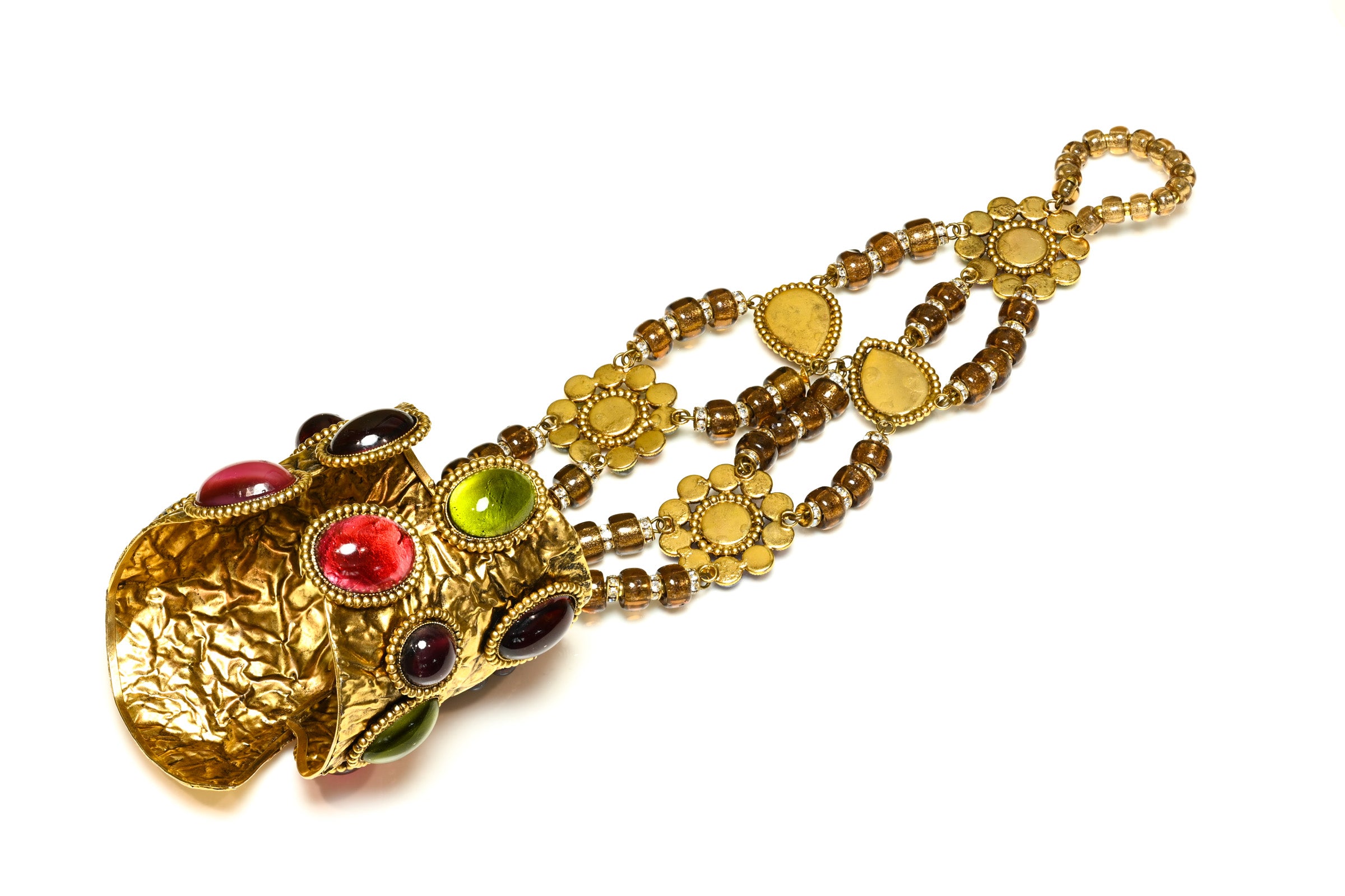 Vintage Christian Lacroix Byzantine Style Cross Hand Chain Bracelet 2