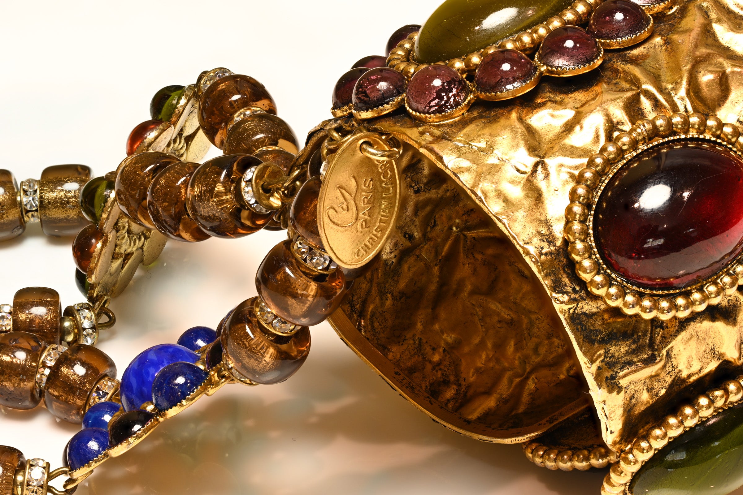 Vintage Christian Lacroix Byzantine Style Cross Hand Chain Bracelet signature