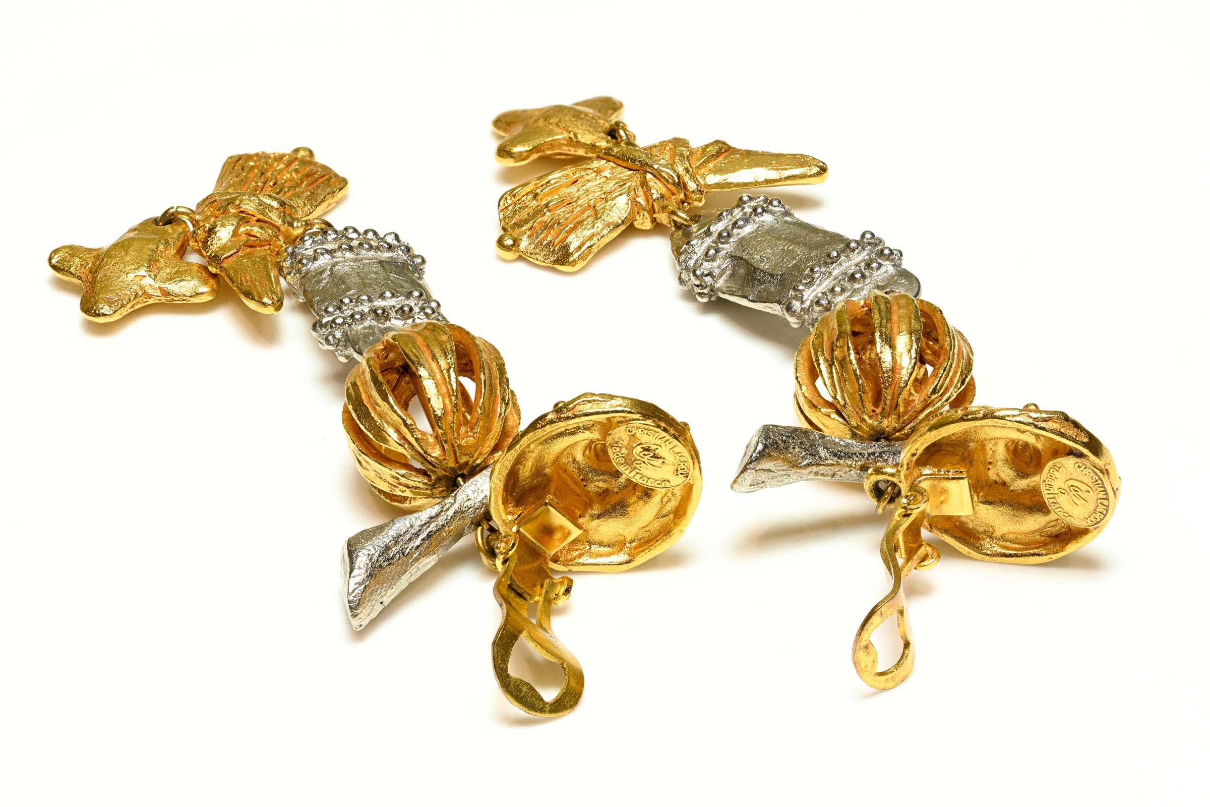 Vintage Christian Lacroix Couture Shoulder Duster Cross Earrings signature